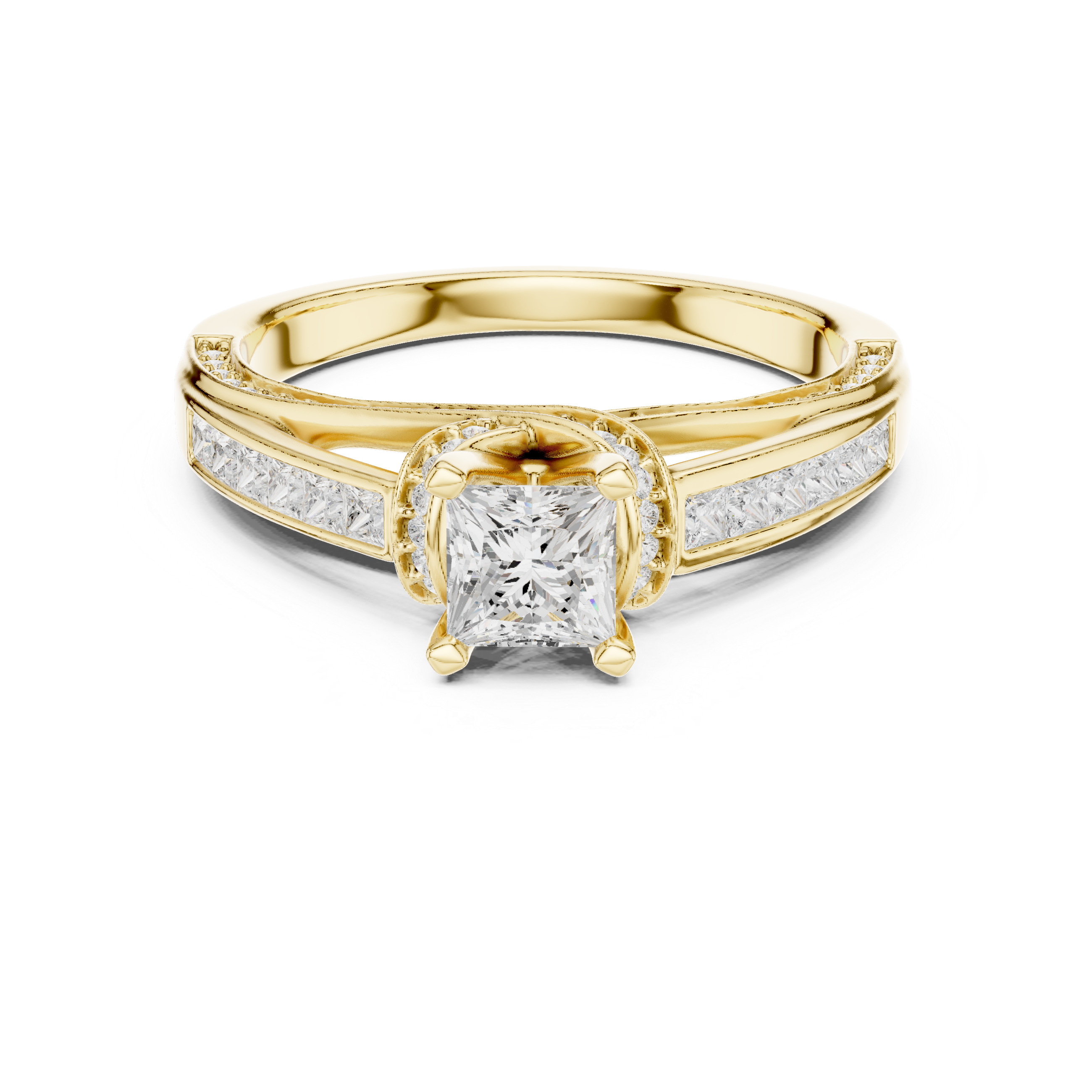 Bridal Princess Cut Diamond Ring with Double Band Sparkle