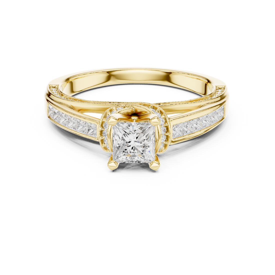 Bridal Princess Cut Diamond Ring with Double Band Sparkle