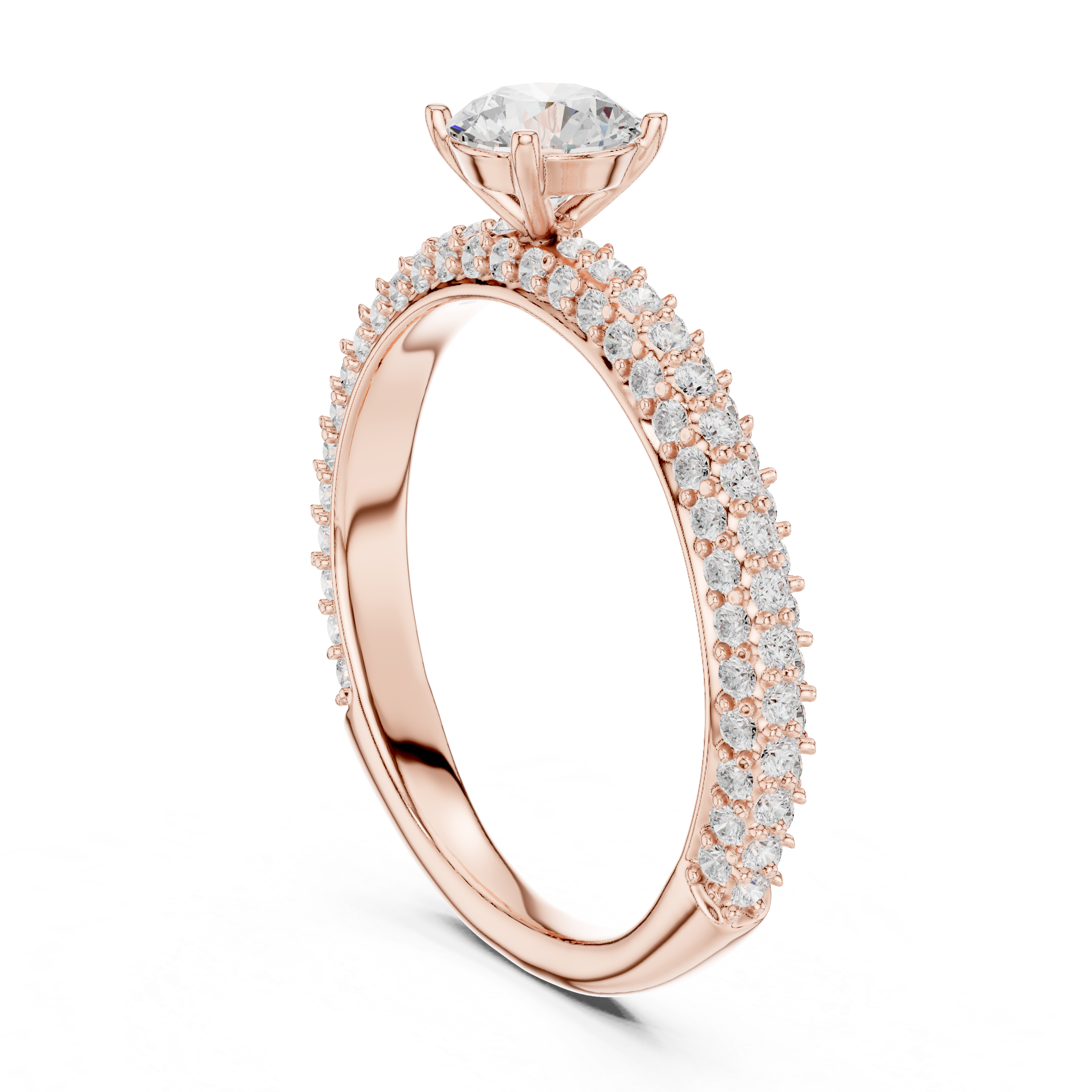 Refined Round Cut Solitaire Ring with Sleek Diamond Pave Band