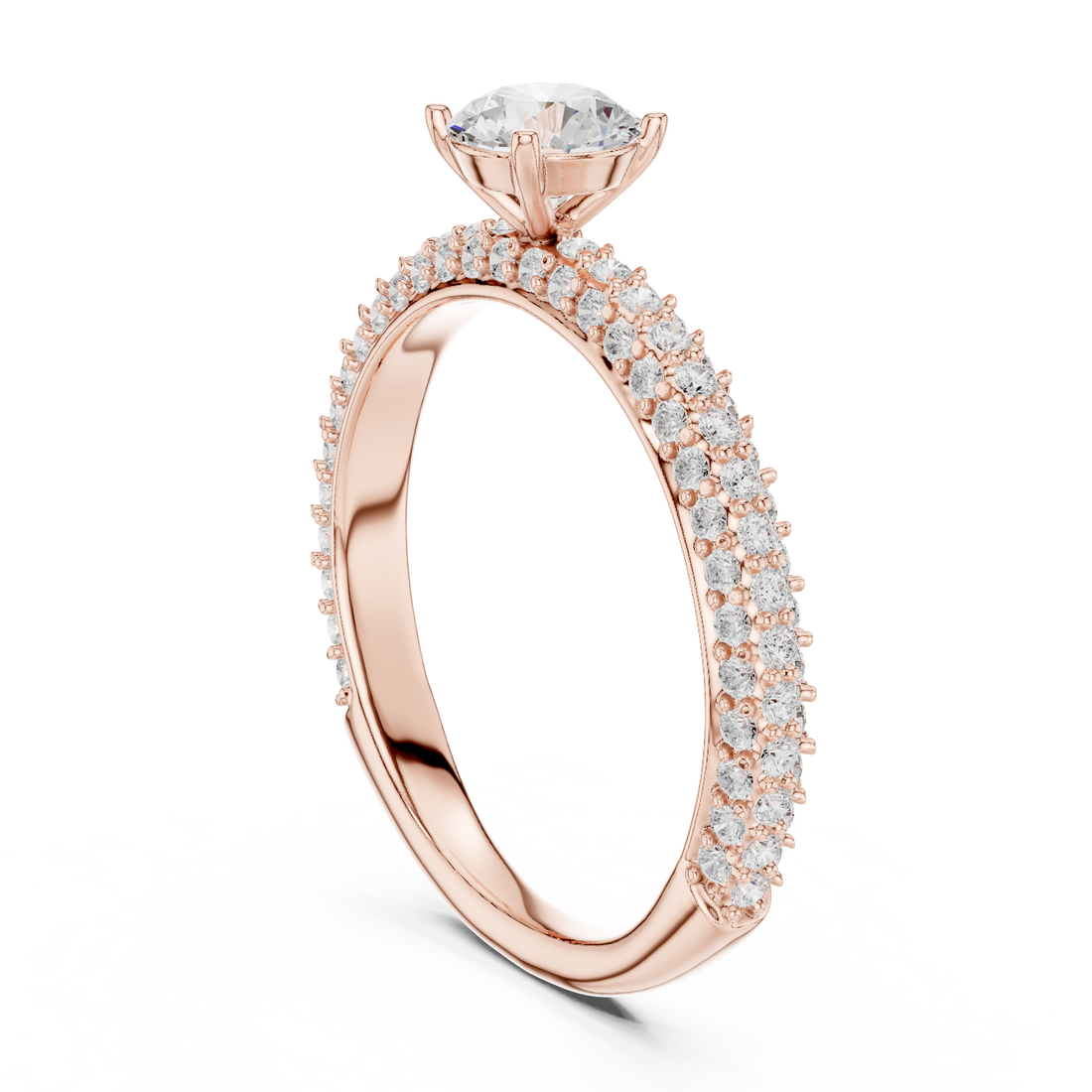 Refined Round Cut Solitaire Ring with Sleek Diamond Pave Band