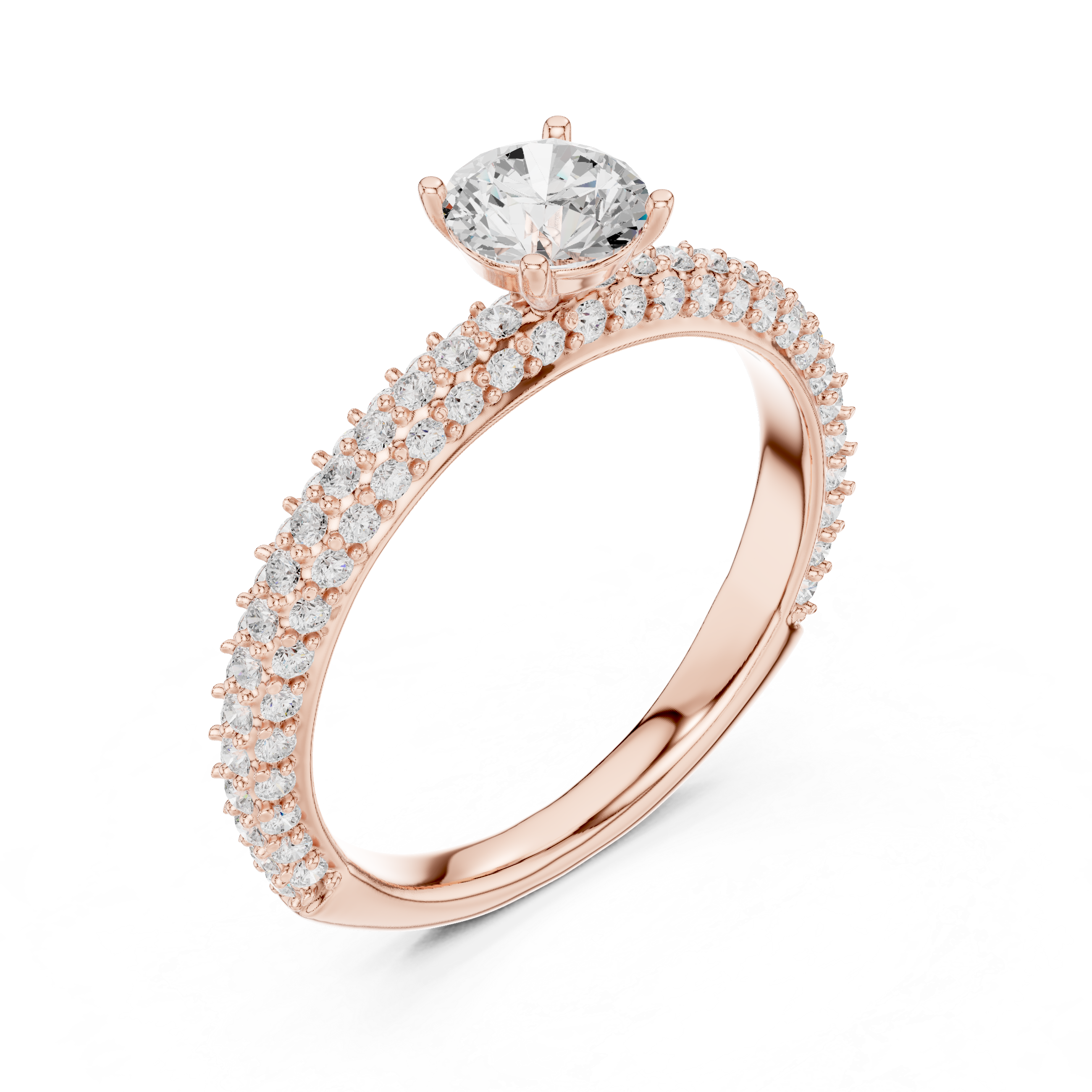 Refined Round Cut Solitaire Ring with Sleek Diamond Pave Band