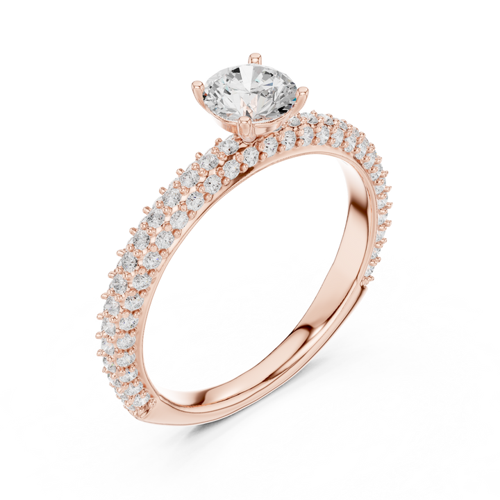 Refined Round Cut Solitaire Ring with Sleek Diamond Pave Band