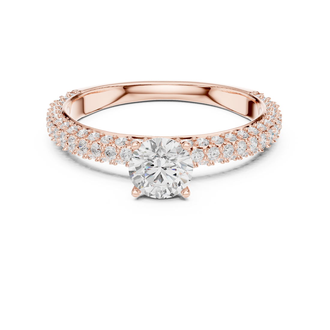 Refined Round Cut Solitaire Ring with Sleek Diamond Pave Band