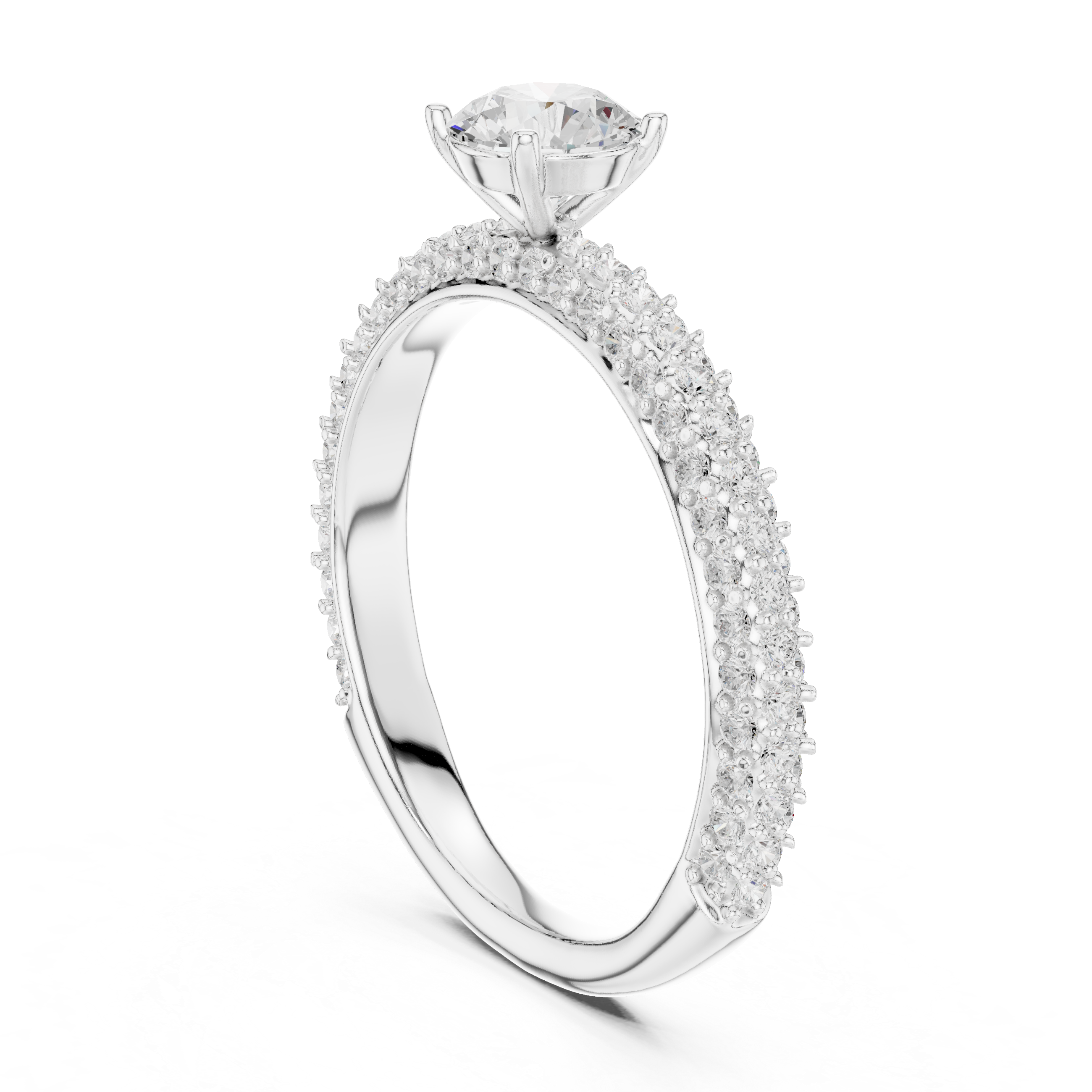 Refined Round Cut Solitaire Ring with Sleek Diamond Pave Band