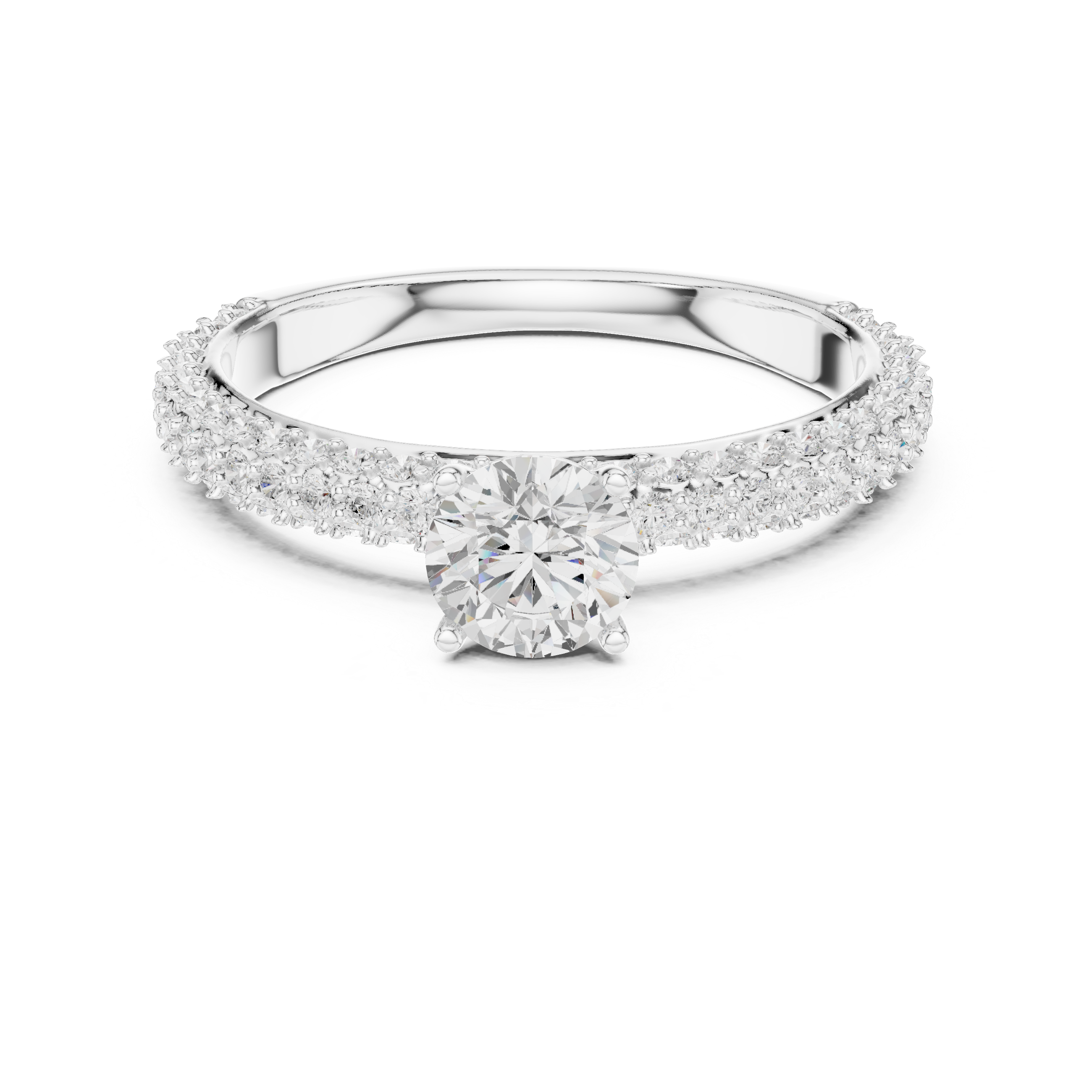 Refined Round Cut Solitaire Ring with Sleek Diamond Pave Band