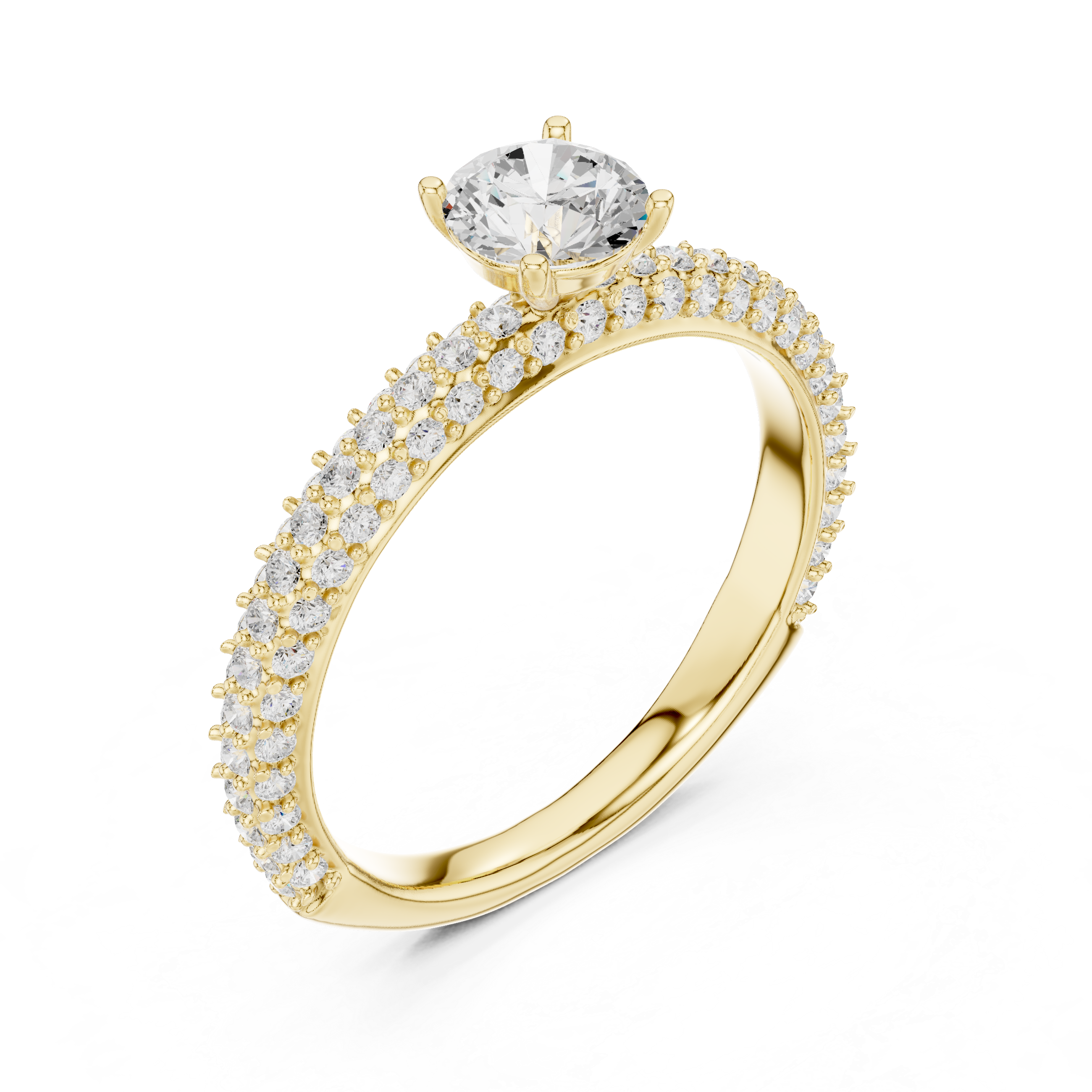 Refined Round Cut Solitaire Ring with Sleek Diamond Pave Band