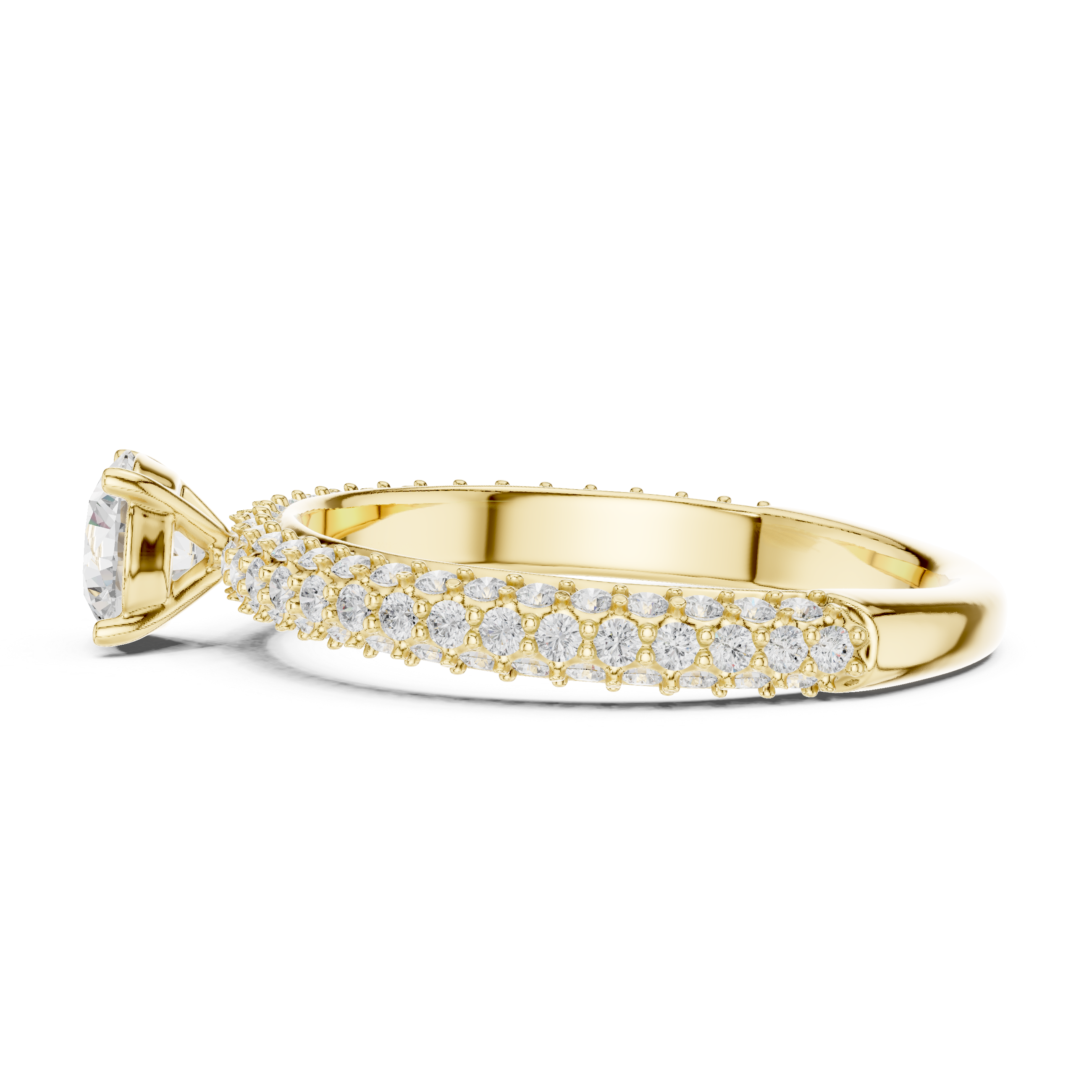 Refined Round Cut Solitaire Ring with Sleek Diamond Pave Band