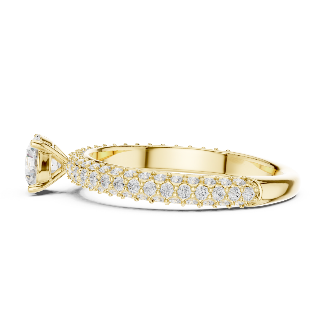 Refined Round Cut Solitaire Ring with Sleek Diamond Pave Band