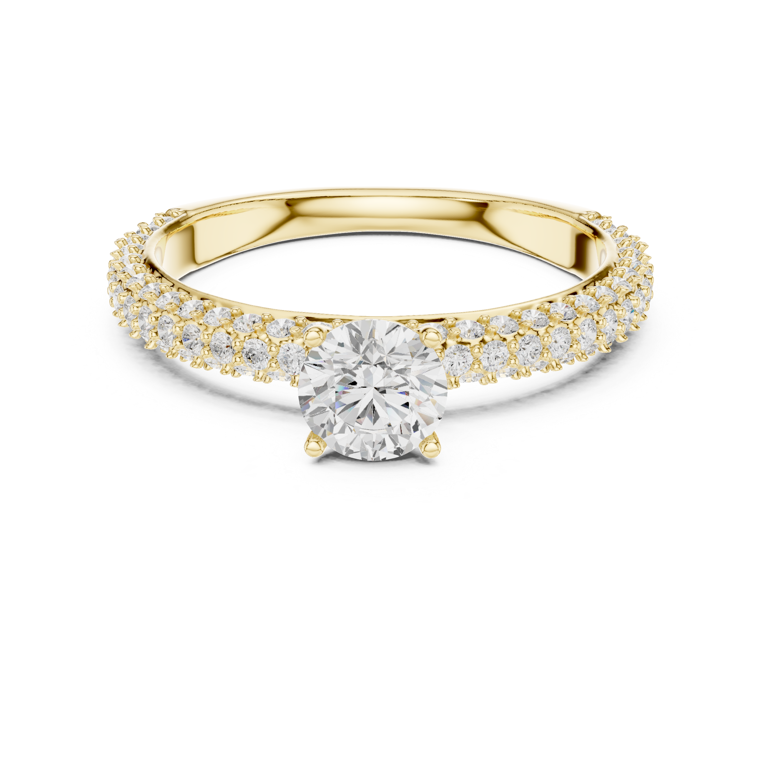 Refined Round Cut Solitaire Ring with Sleek Diamond Pave Band
