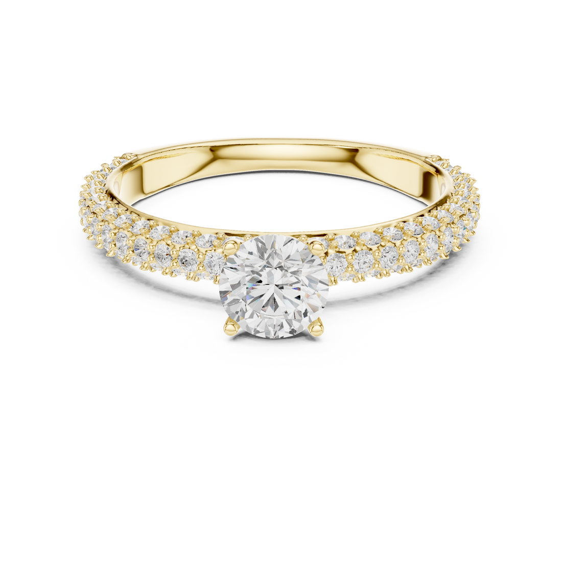 Refined Round Cut Solitaire Ring with Sleek Diamond Pave Band