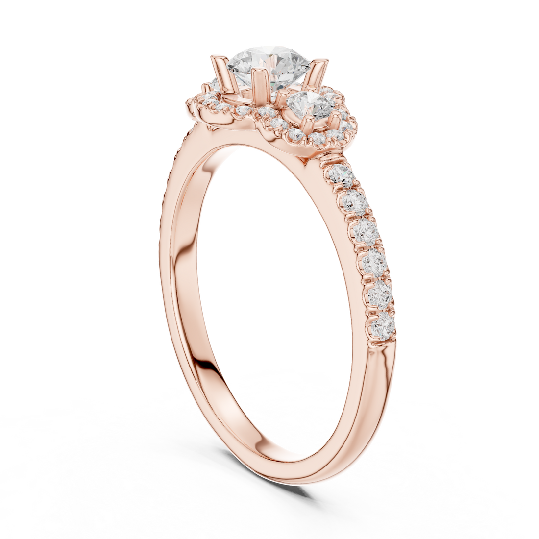 Trio Diamond Halo Ring with Sparkling Side Stones