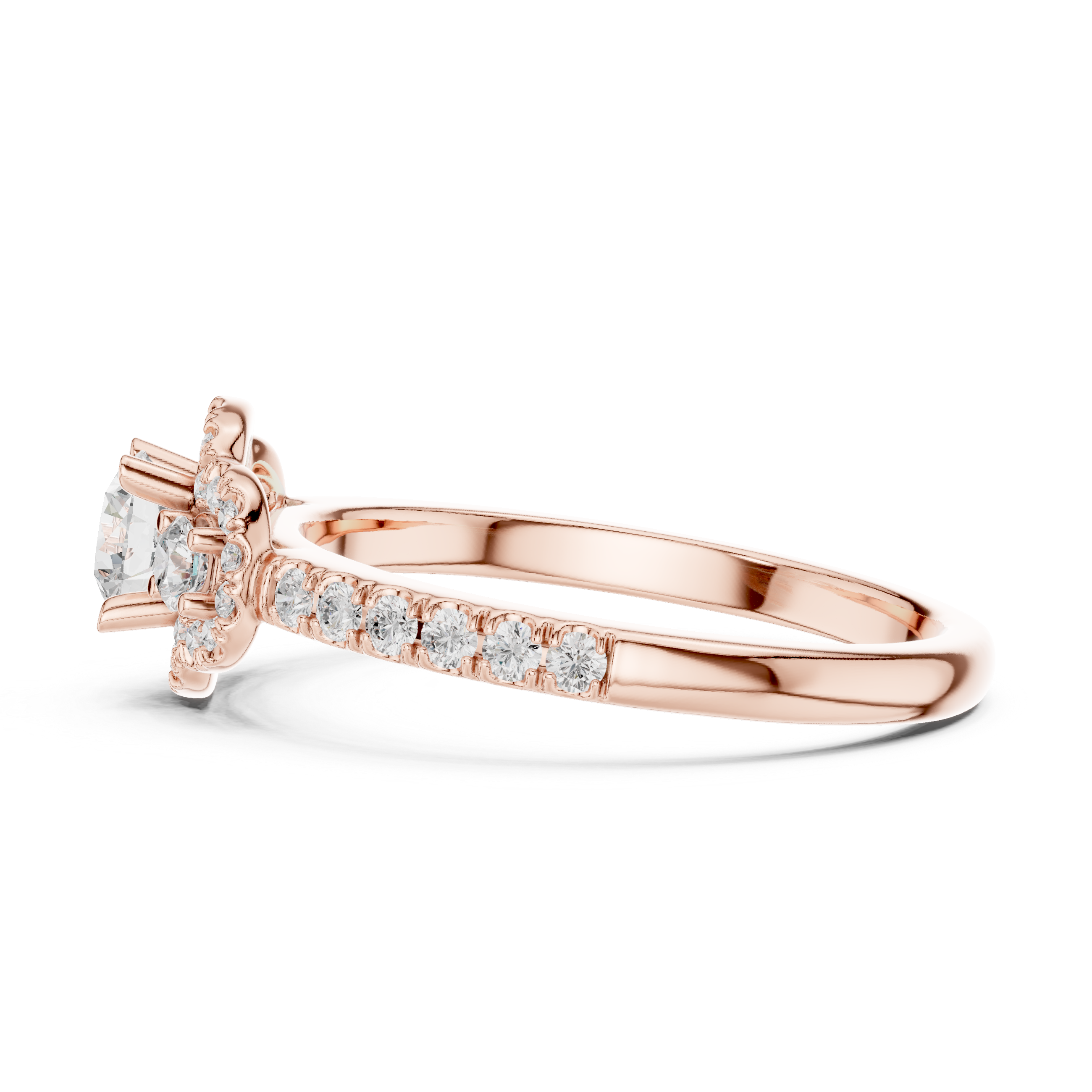 Trio Diamond Halo Ring with Sparkling Side Stones