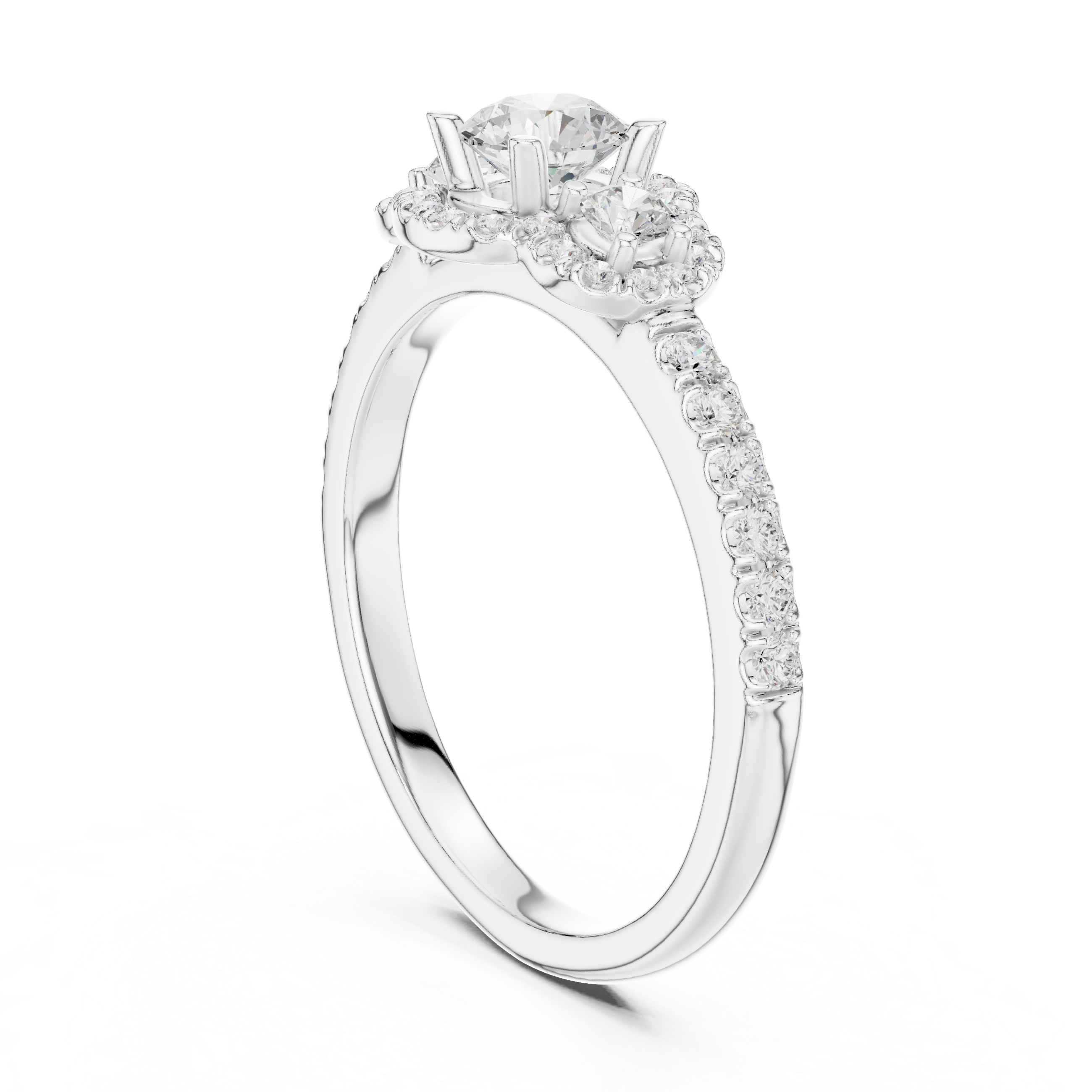 Trio Diamond Halo Ring with Sparkling Side Stones