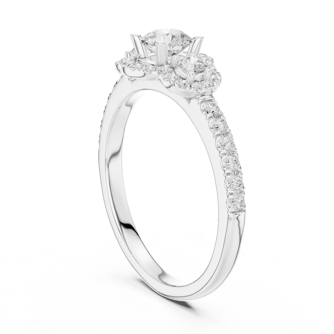 Trio Diamond Halo Ring with Sparkling Side Stones