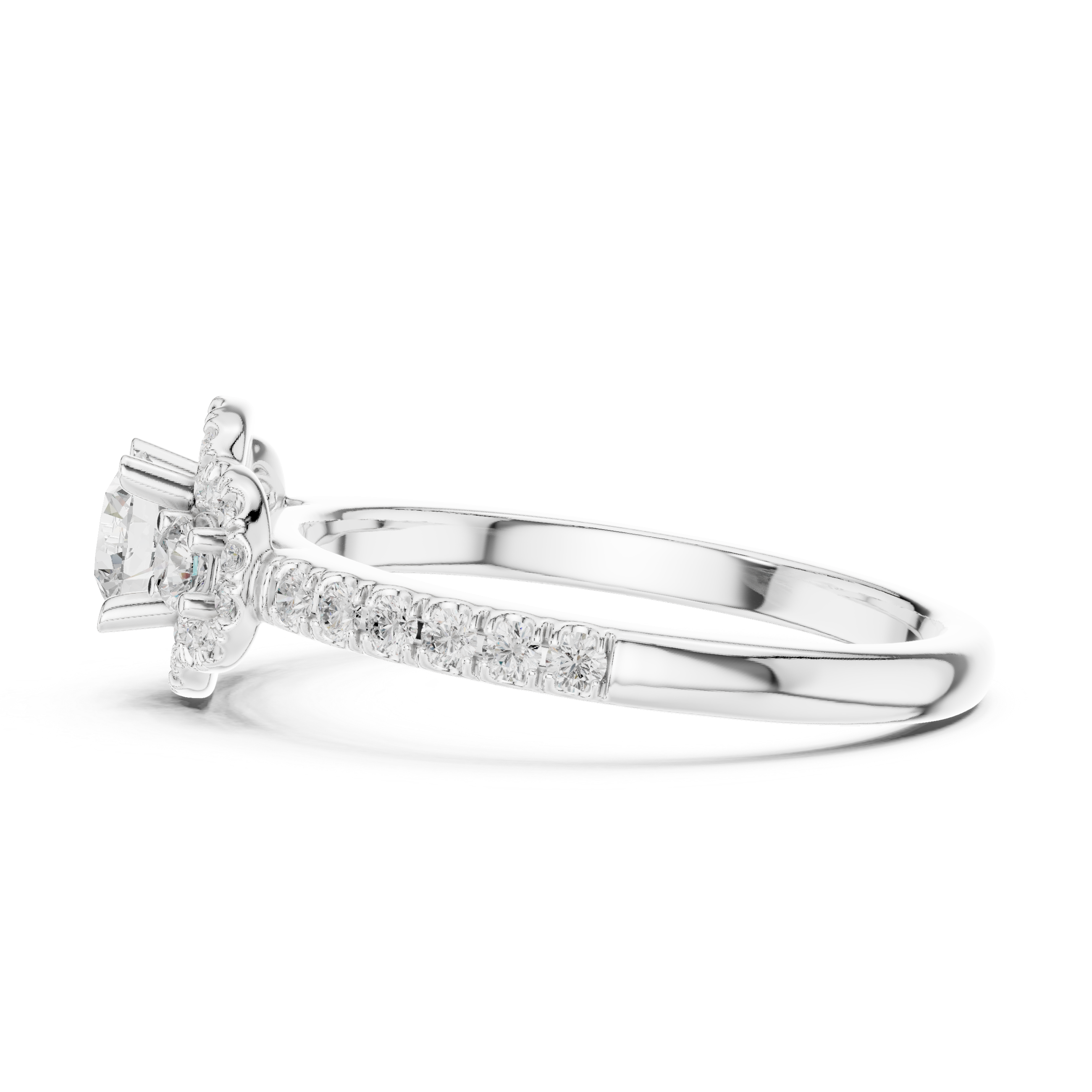 Trio Diamond Halo Ring with Sparkling Side Stones