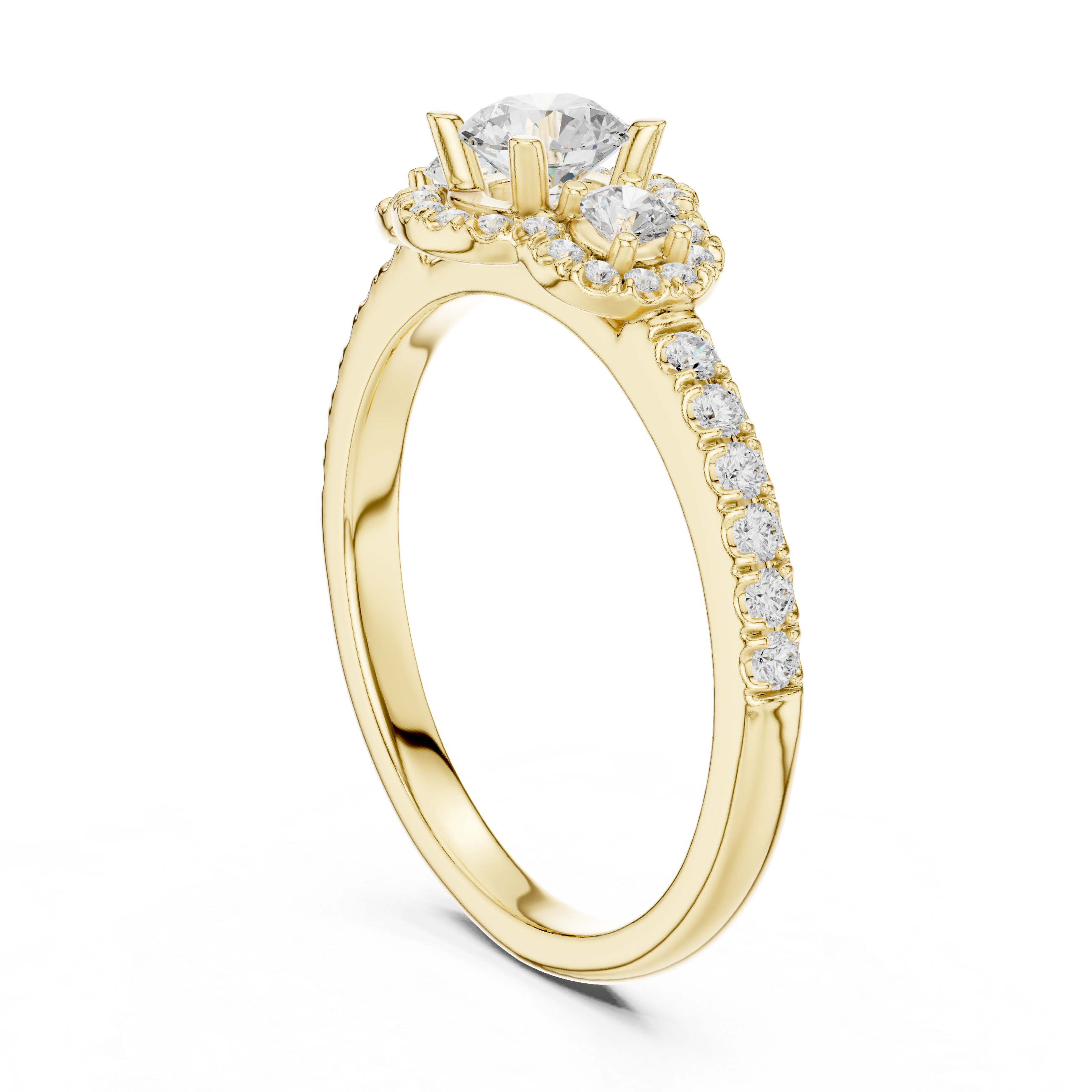Trio Diamond Halo Ring with Sparkling Side Stones