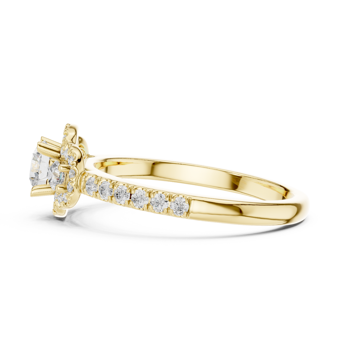 Trio Diamond Halo Ring with Sparkling Side Stones