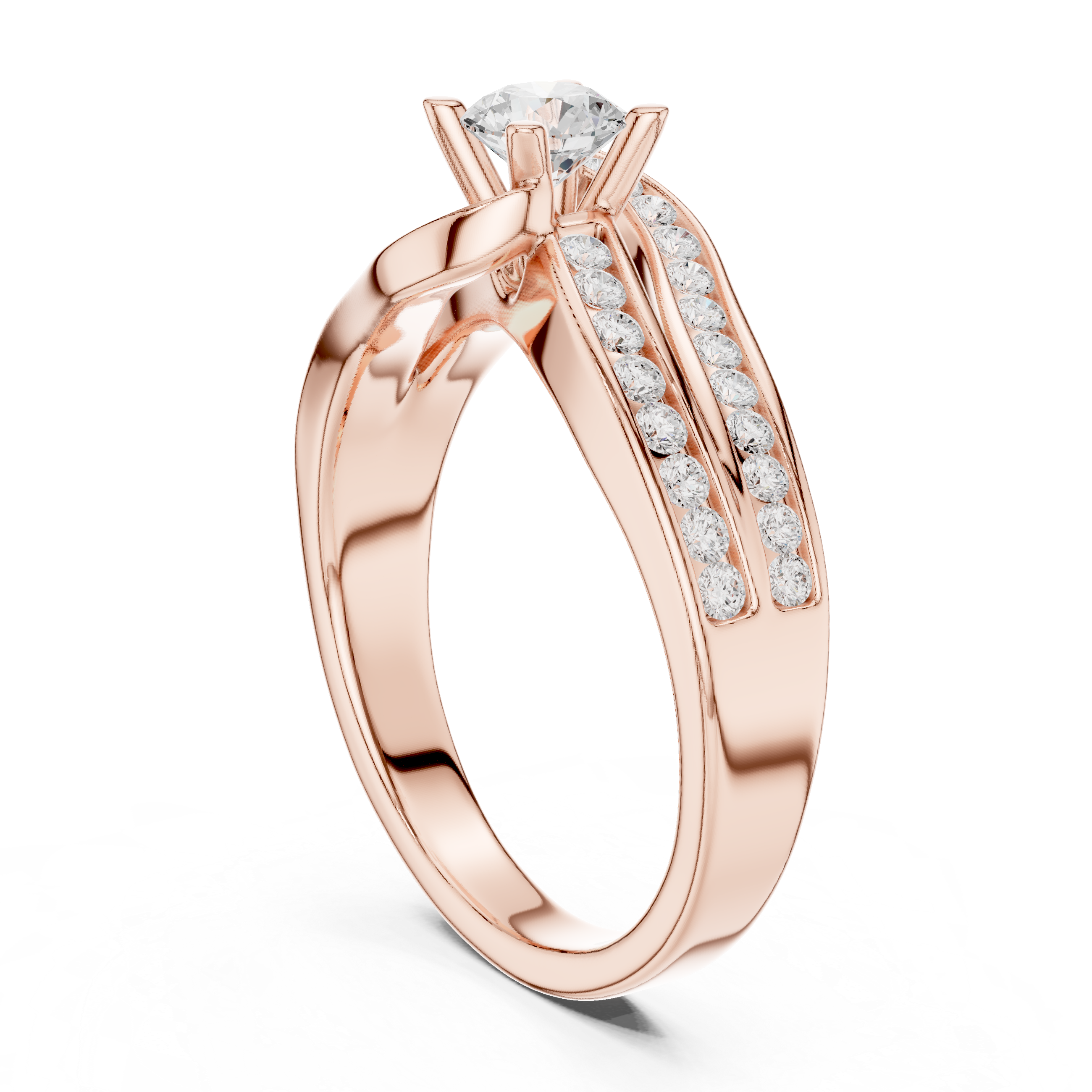 Artistic Crossover Diamond Ring with Brilliant Round Center