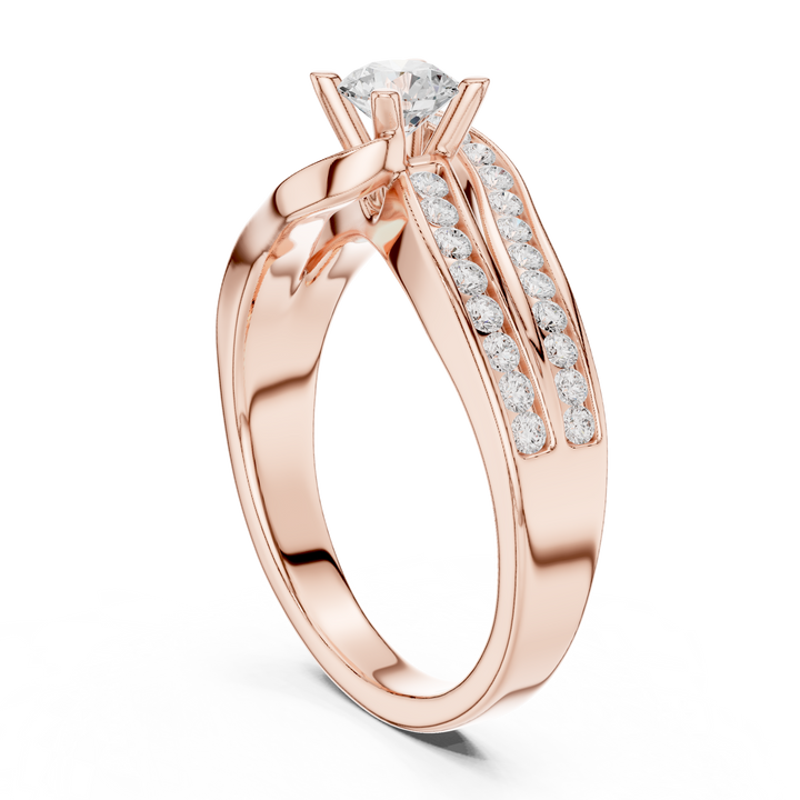 Artistic Crossover Diamond Ring with Brilliant Round Center
