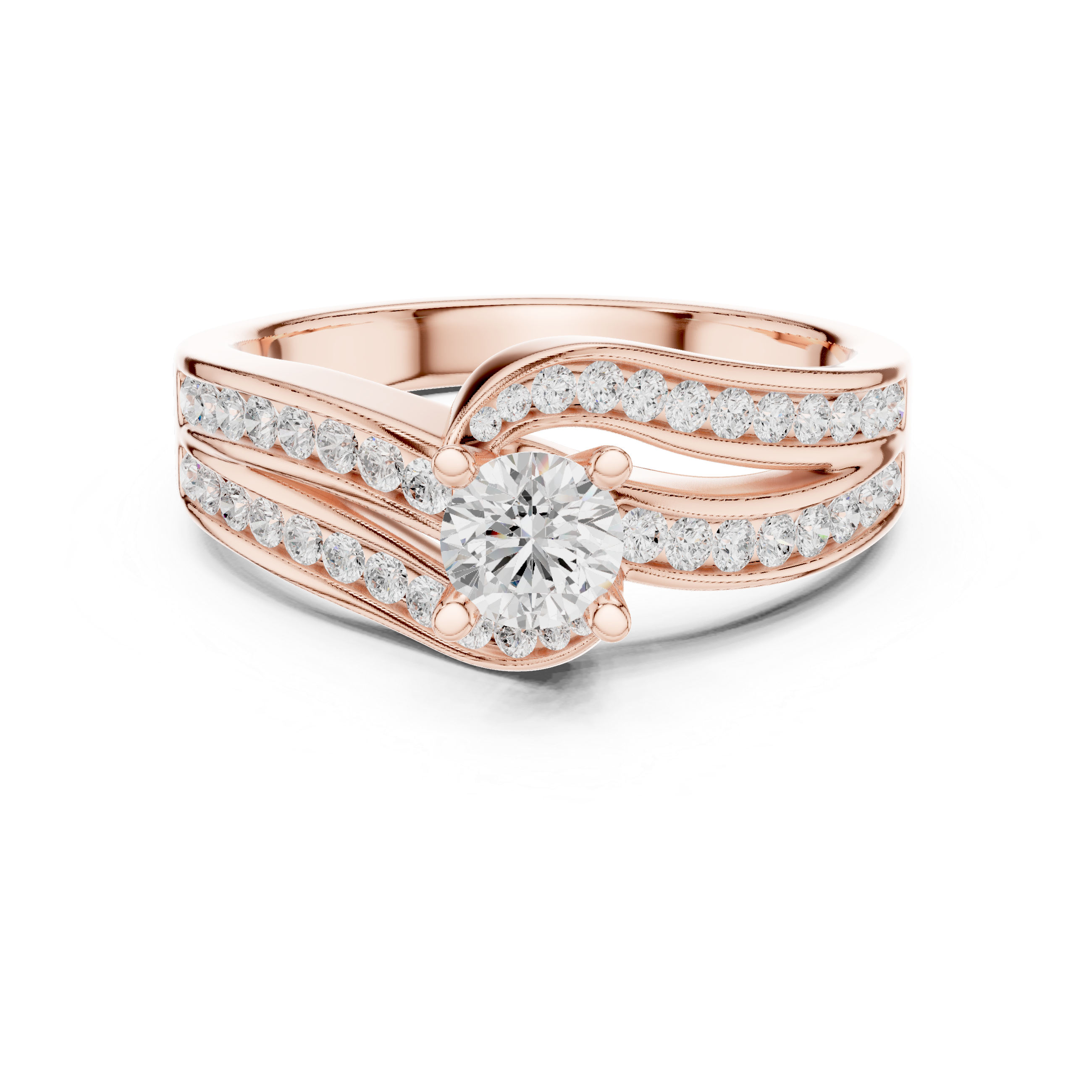 Artistic Crossover Diamond Ring with Brilliant Round Center