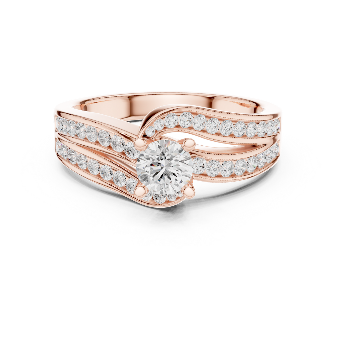 Artistic Crossover Diamond Ring with Brilliant Round Center