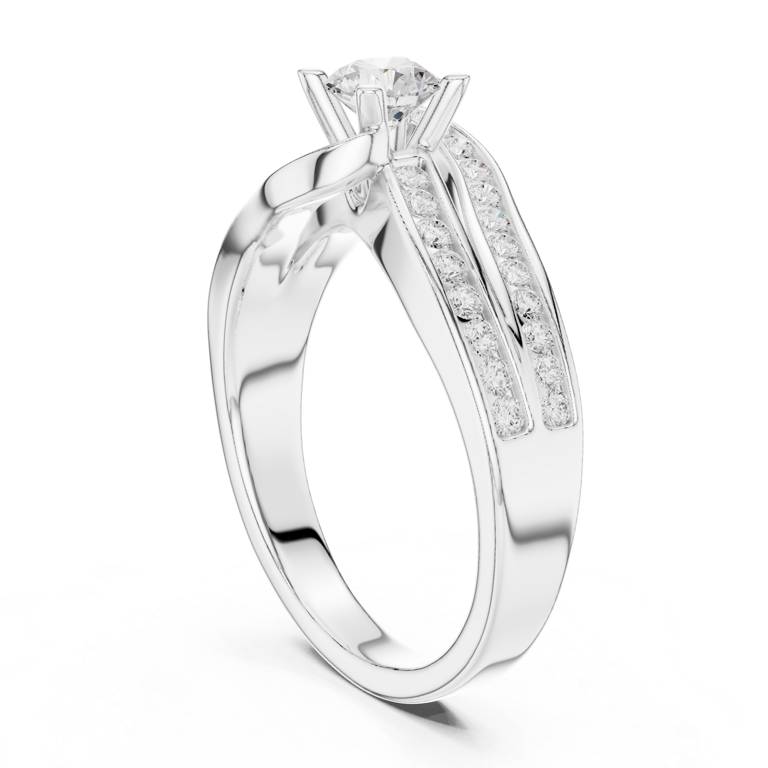 Artistic Crossover Diamond Ring with Brilliant Round Center