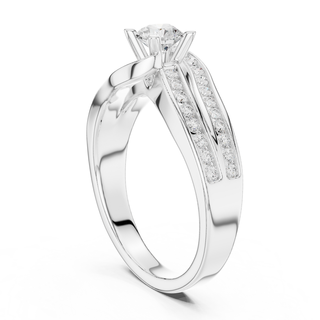 Artistic Crossover Diamond Ring with Brilliant Round Center
