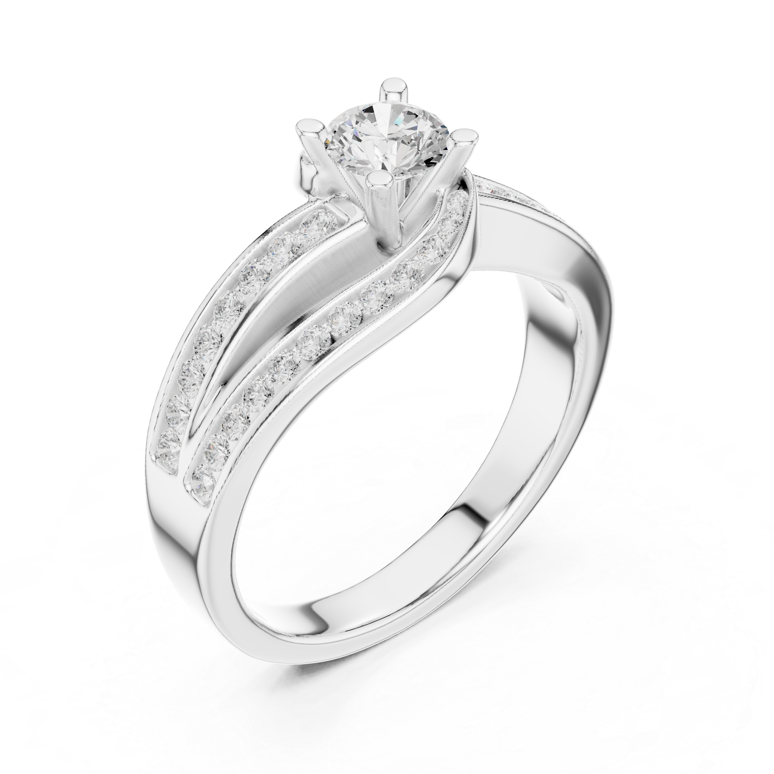 Artistic Crossover Diamond Ring with Brilliant Round Center