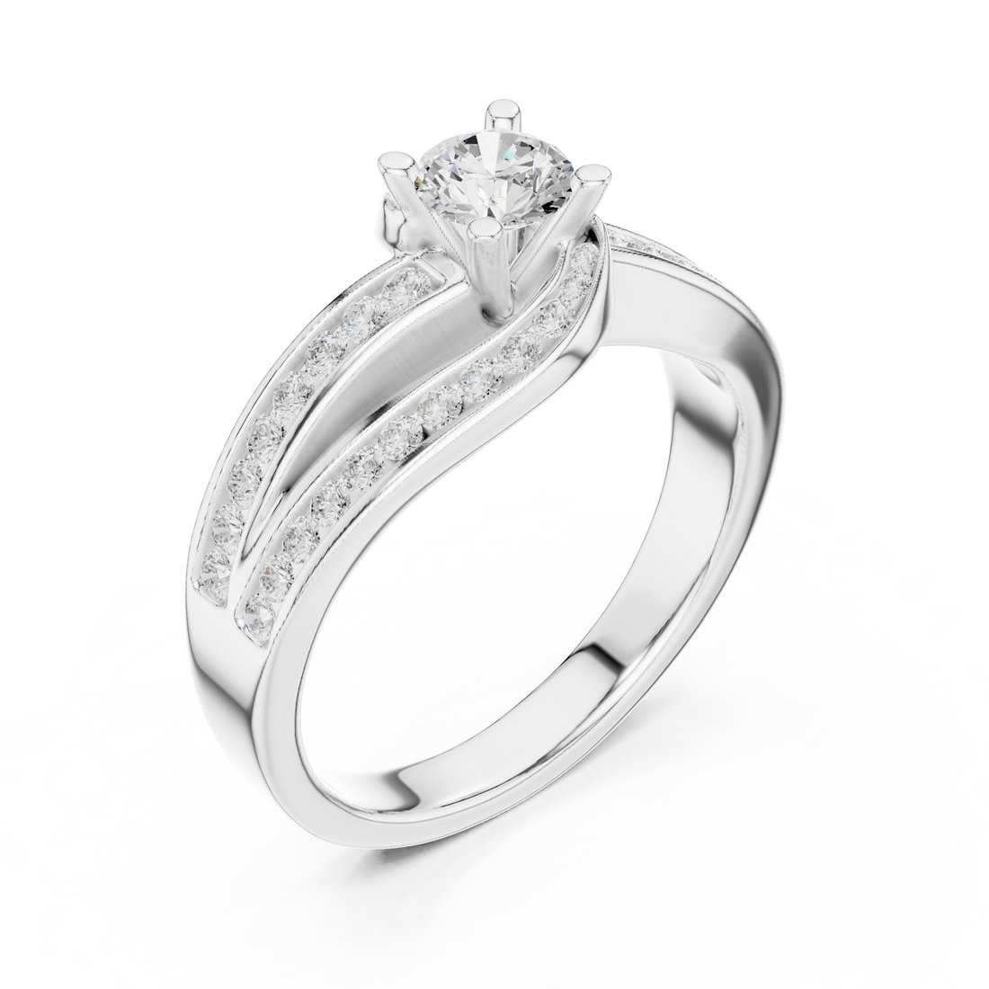 Artistic Crossover Diamond Ring with Brilliant Round Center