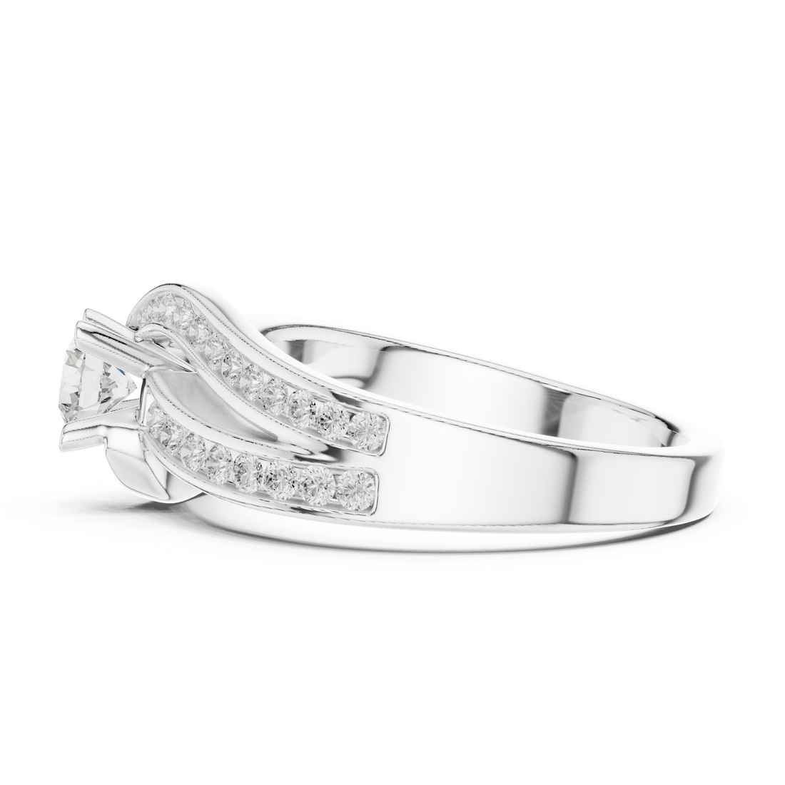 Artistic Crossover Diamond Ring with Brilliant Round Center