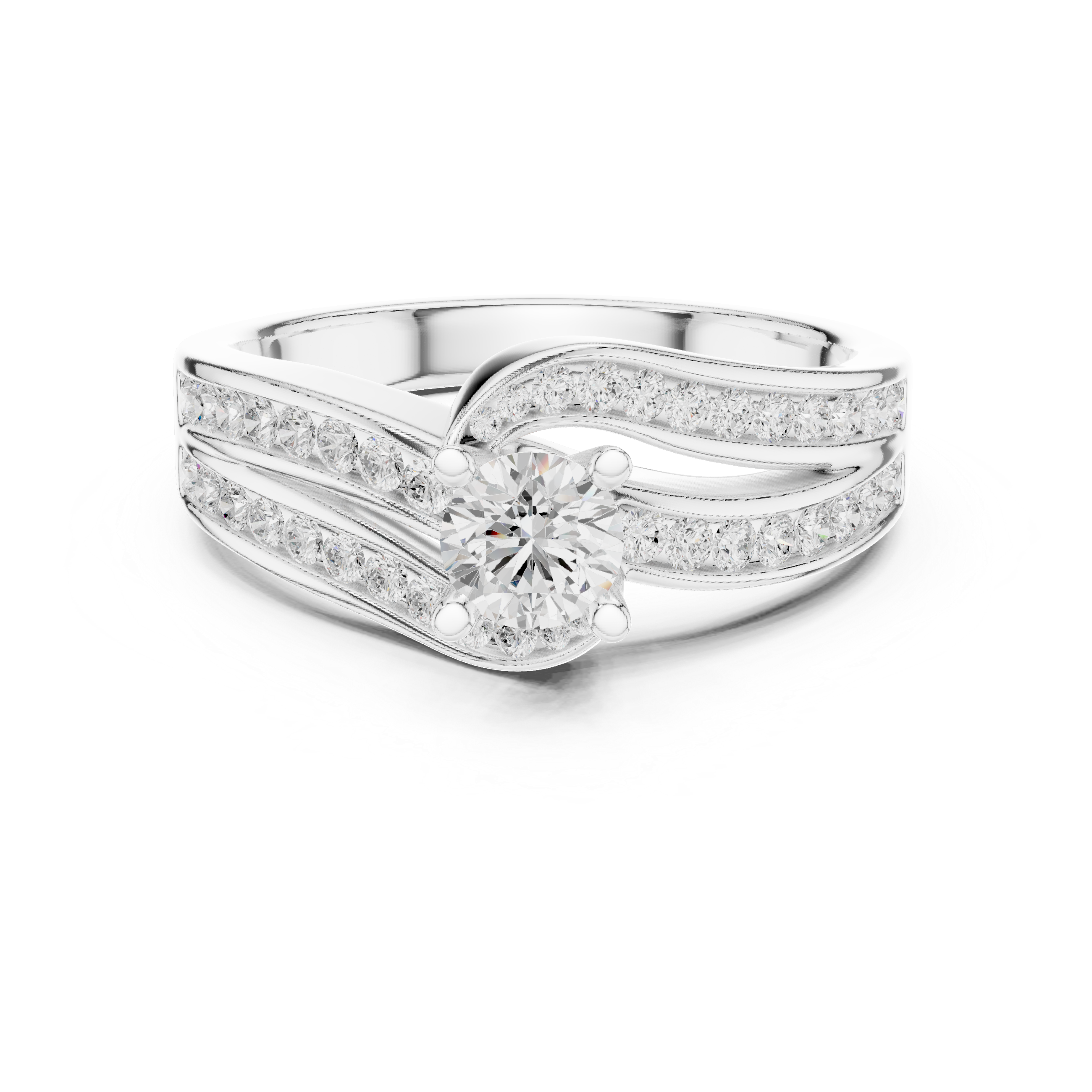 Artistic Crossover Diamond Ring with Brilliant Round Center