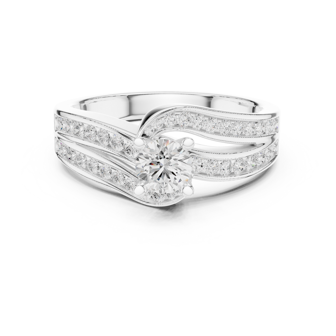 Artistic Crossover Diamond Ring with Brilliant Round Center