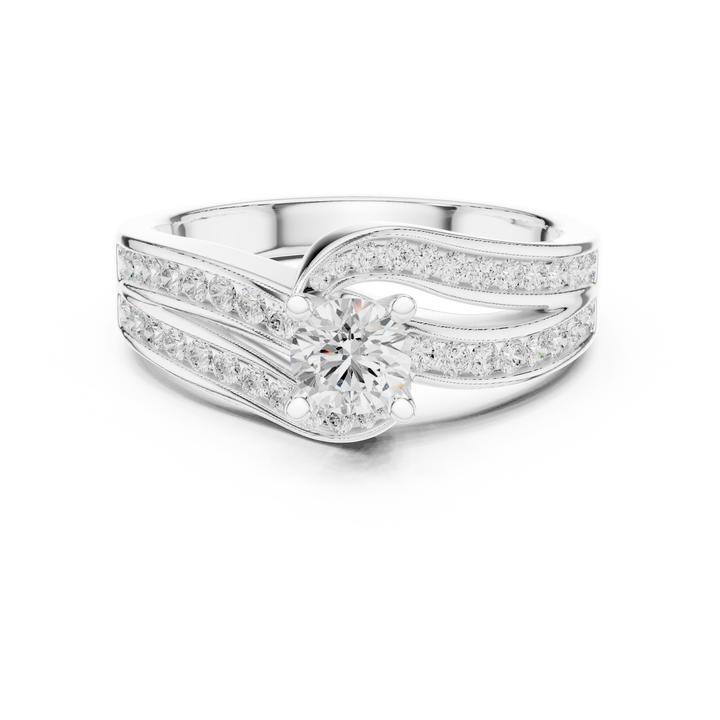 Artistic Crossover Diamond Ring with Brilliant Round Center