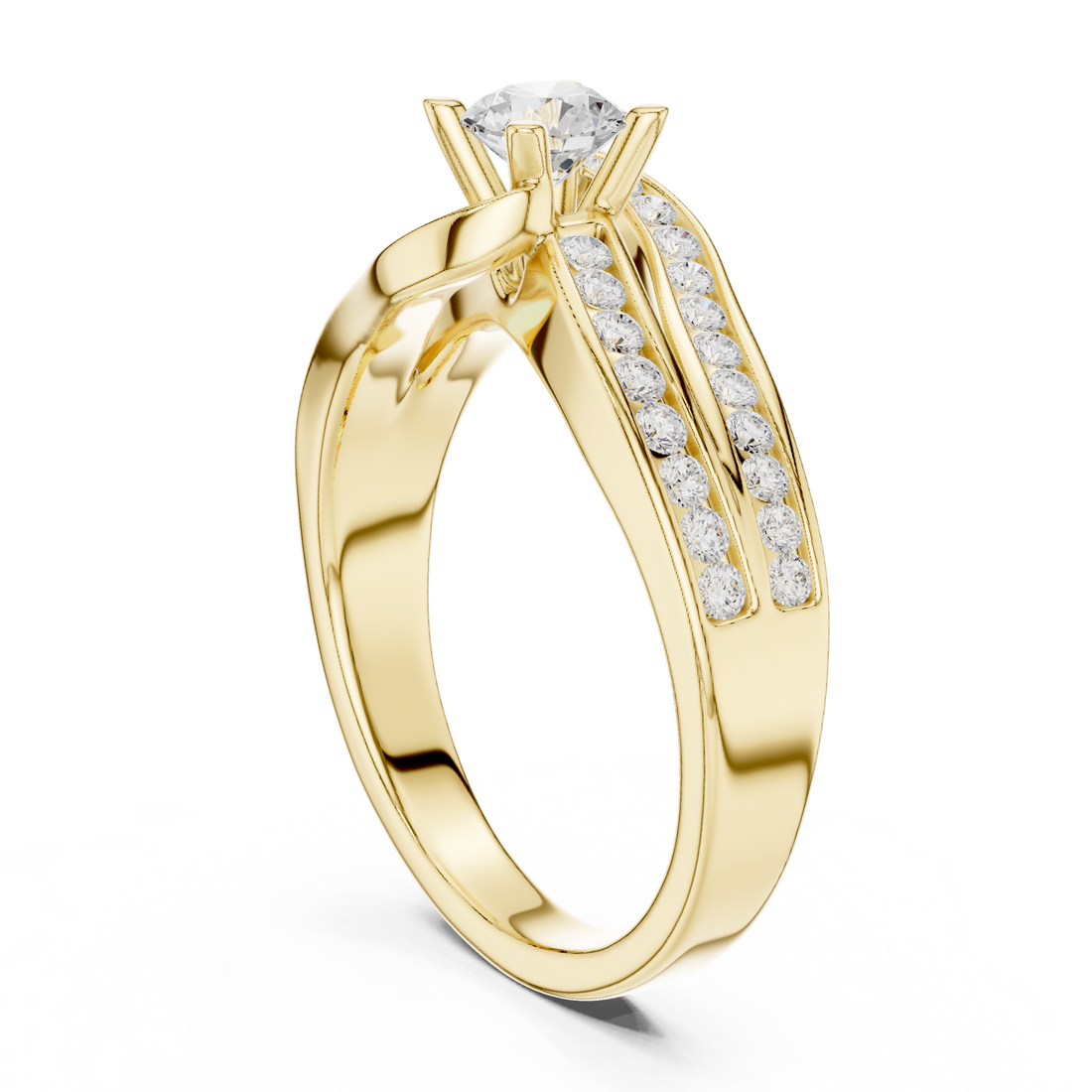 Artistic Crossover Diamond Ring with Brilliant Round Center