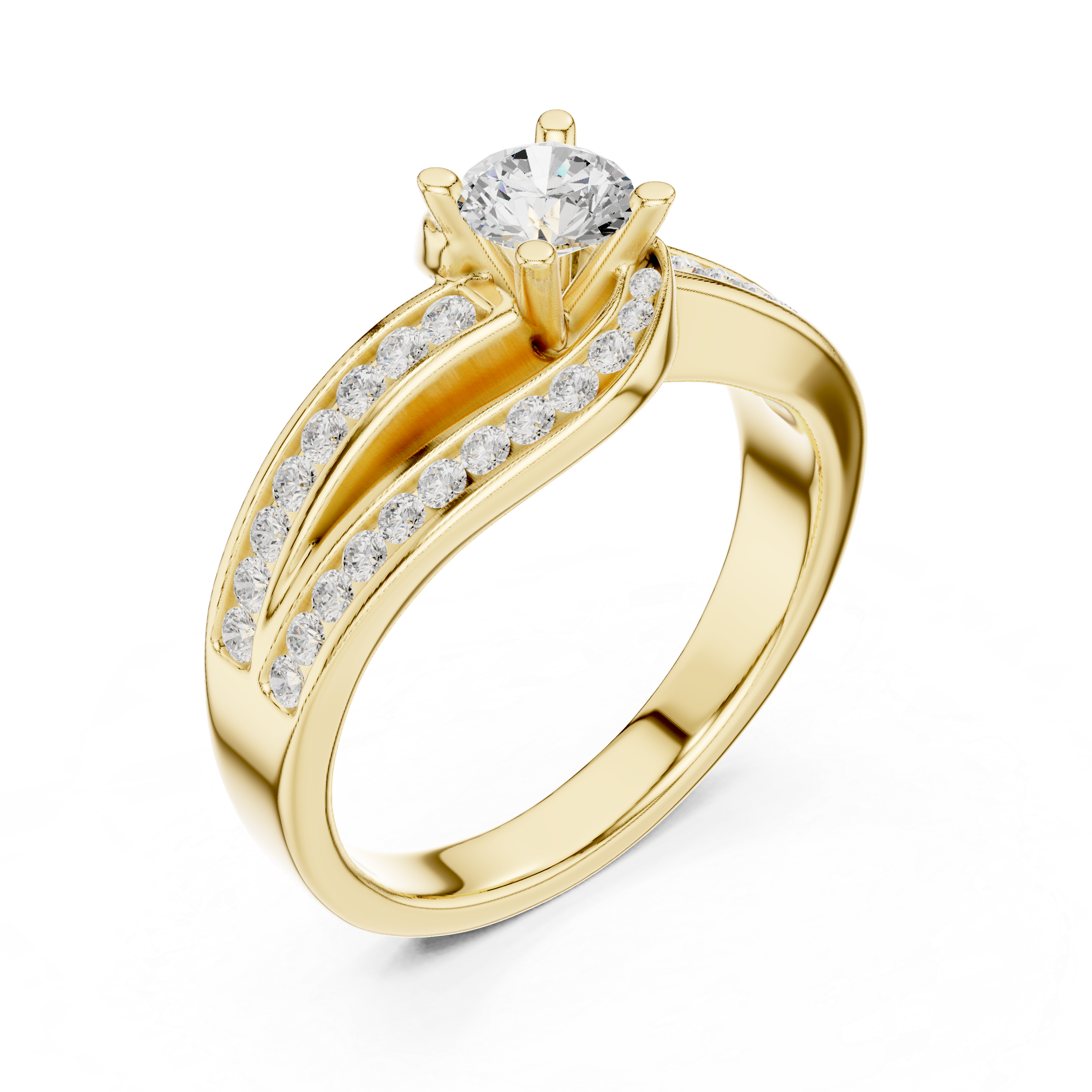 Artistic Crossover Diamond Ring with Brilliant Round Center