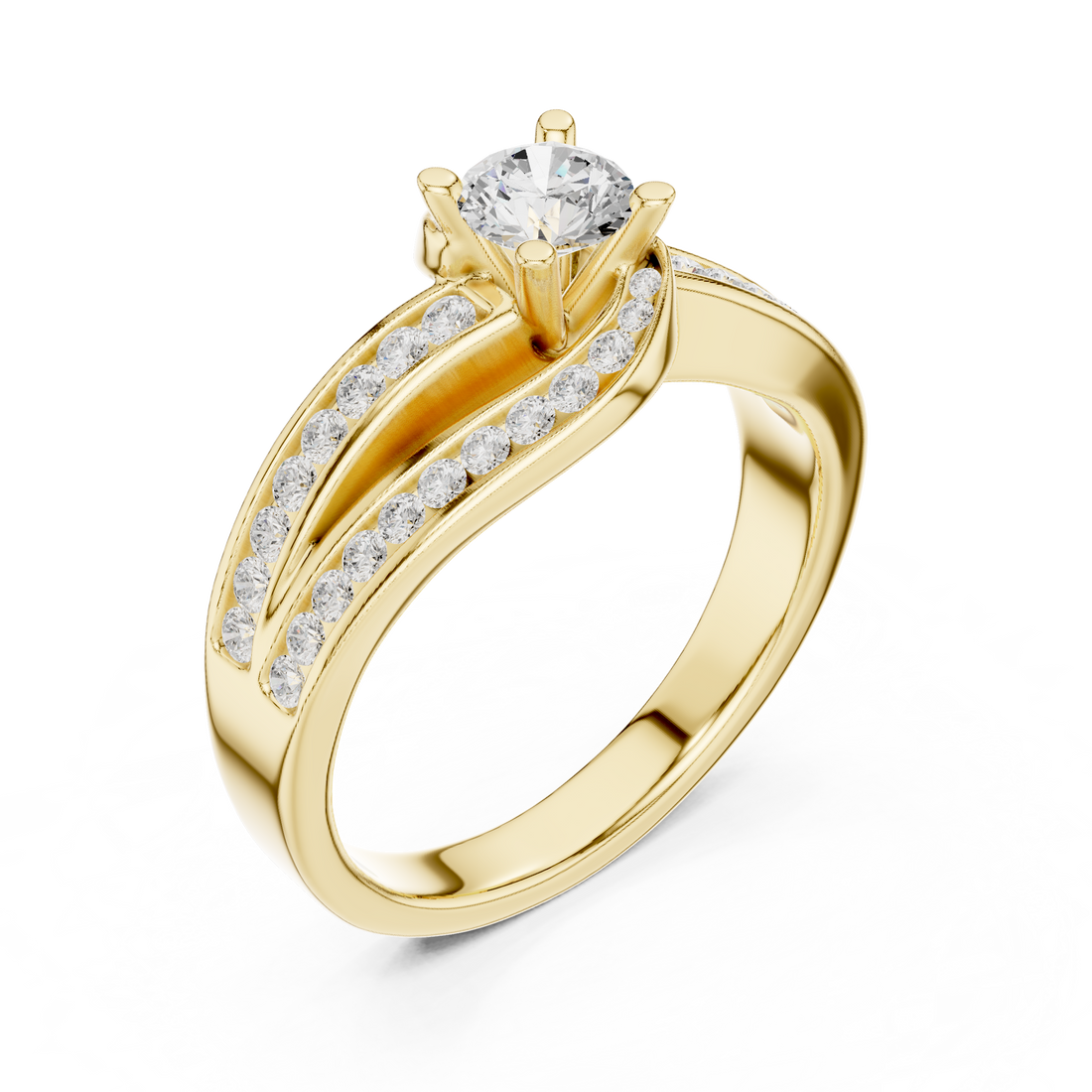 Artistic Crossover Diamond Ring with Brilliant Round Center