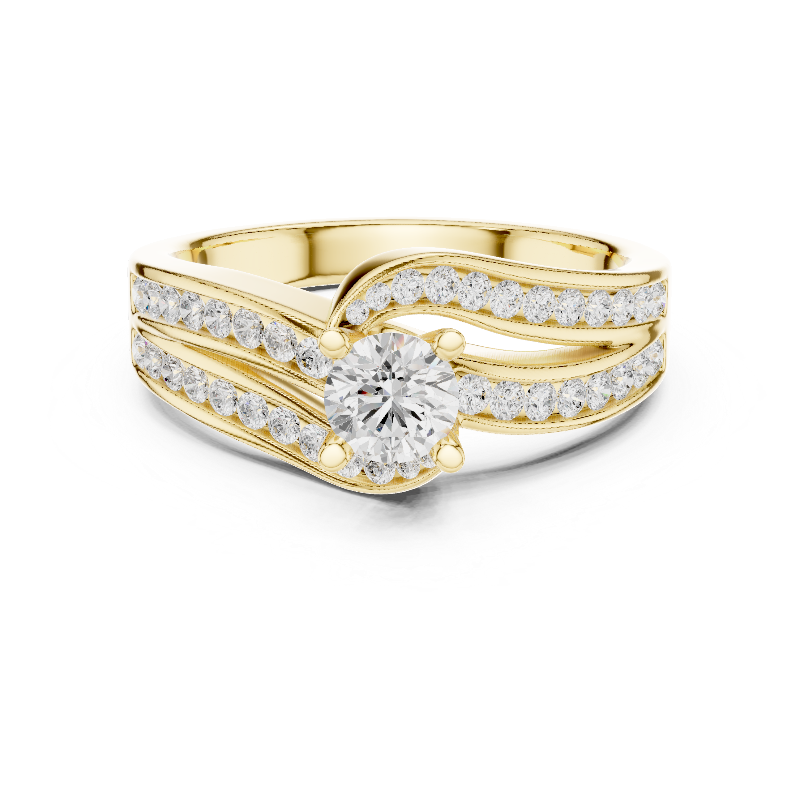 Artistic Crossover Diamond Ring with Brilliant Round Center