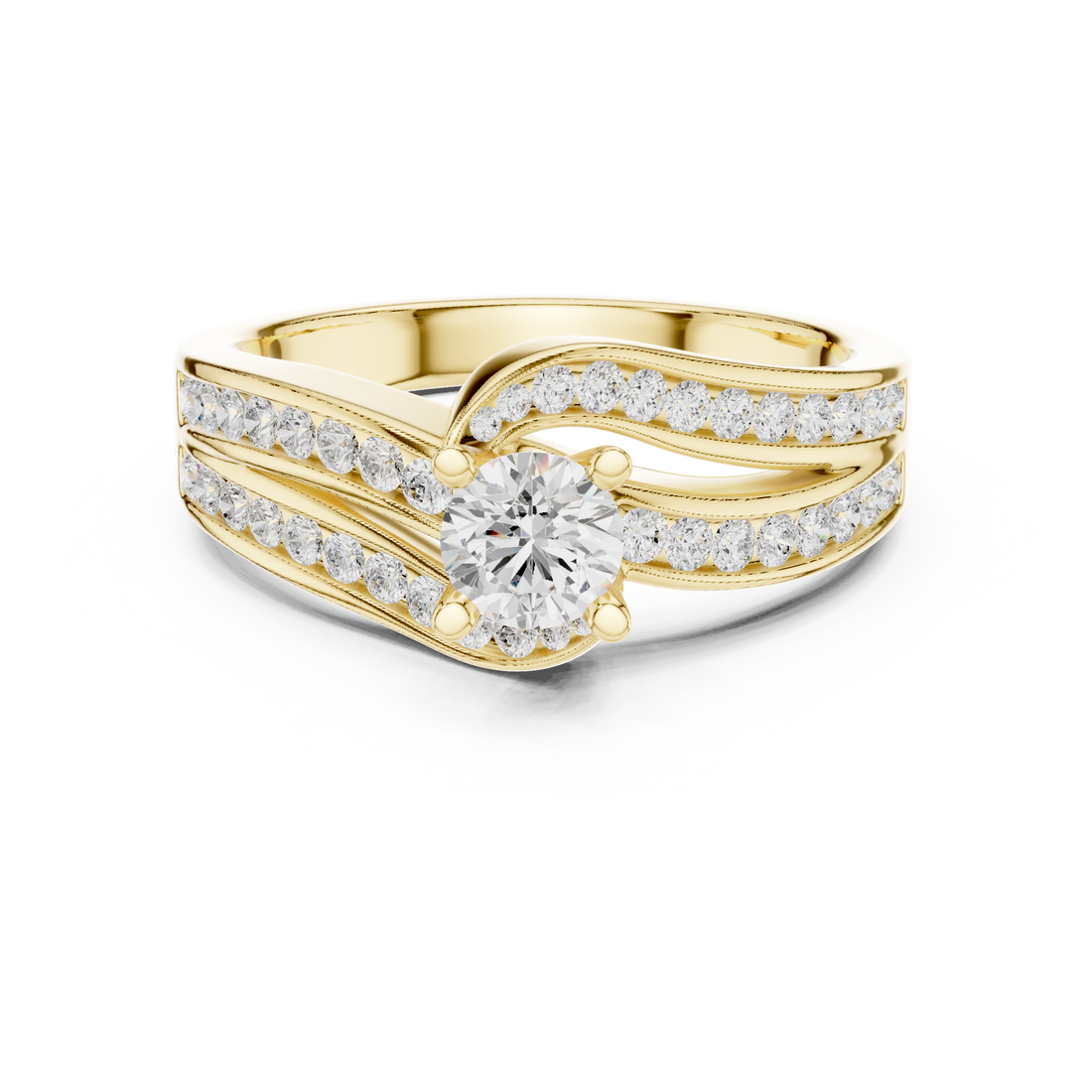 Artistic Crossover Diamond Ring with Brilliant Round Center