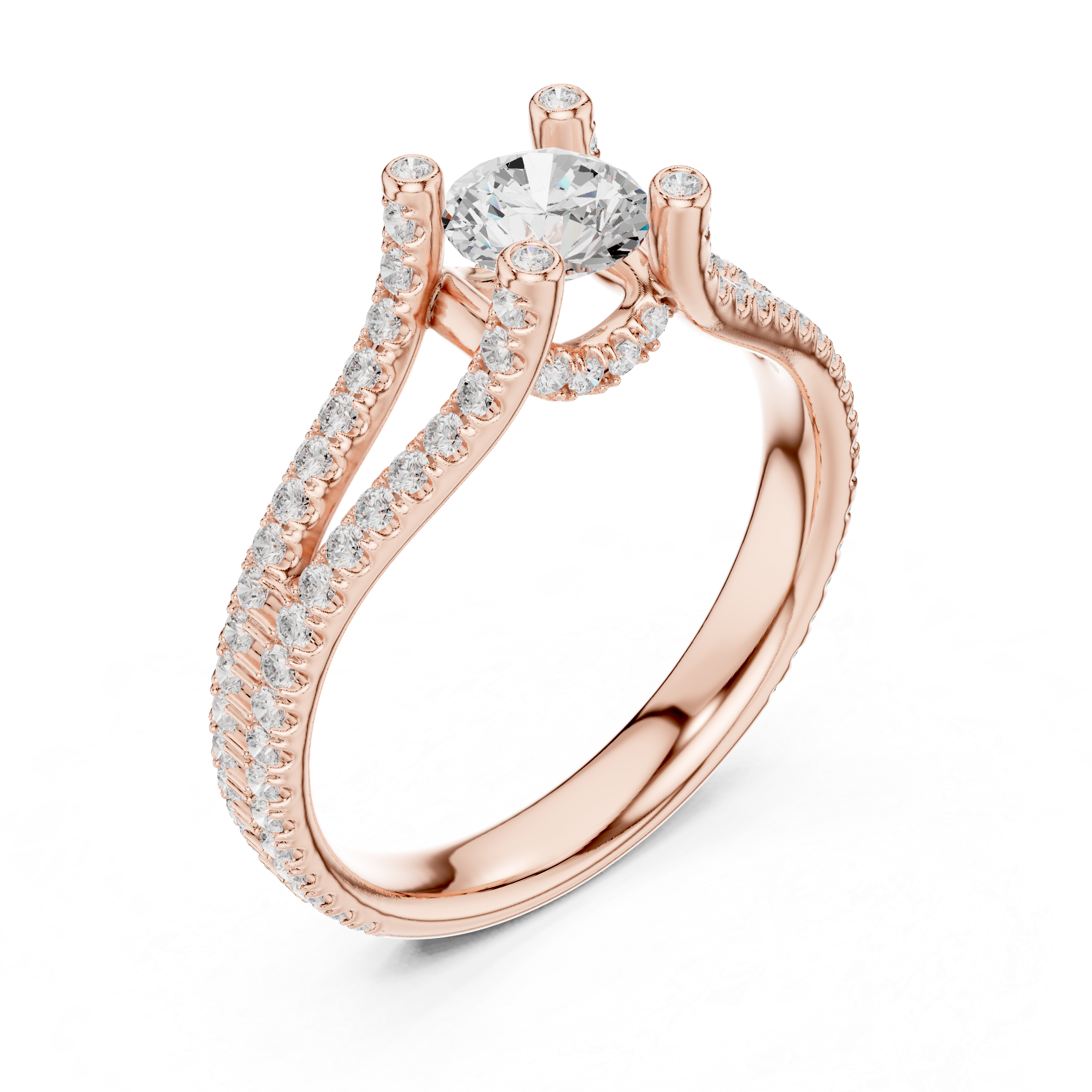 Unique Open Split Shank Diamond Ring with Pave Accents