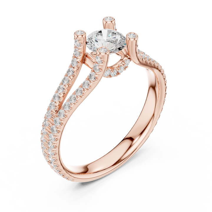 Unique Open Split Shank Diamond Ring with Pave Accents