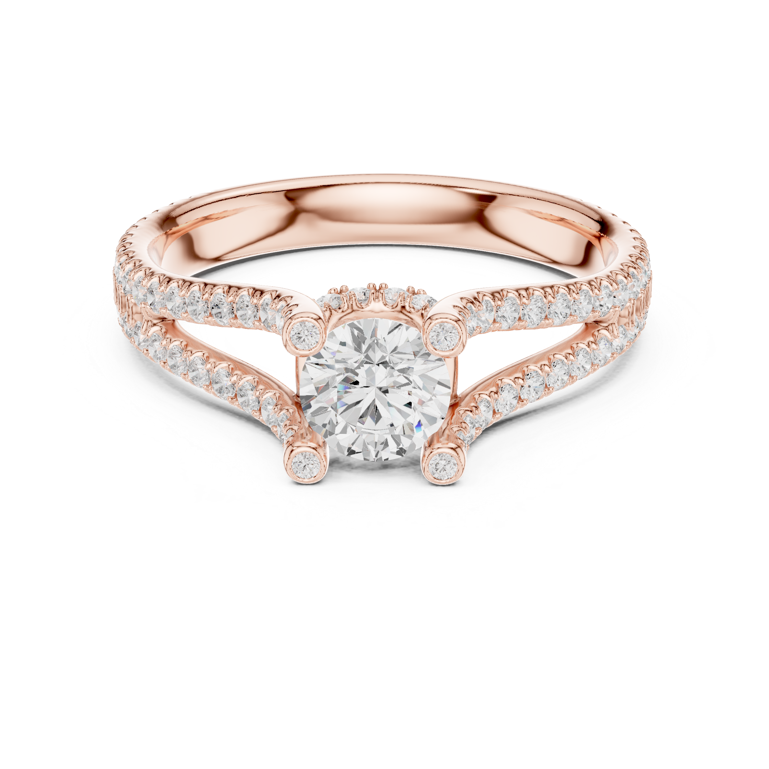 Unique Open Split Shank Diamond Ring with Pave Accents