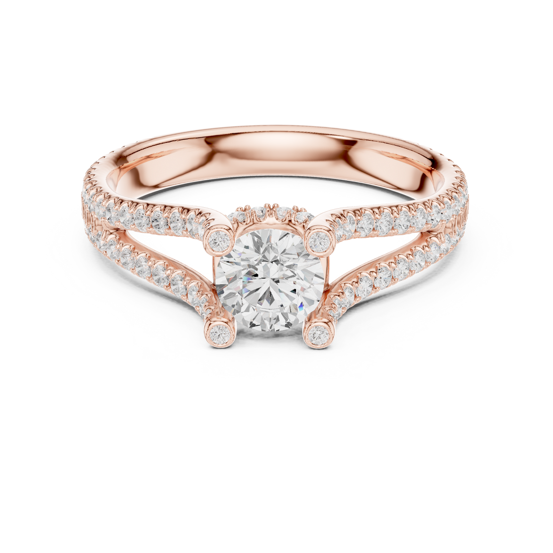 Unique Open Split Shank Diamond Ring with Pave Accents
