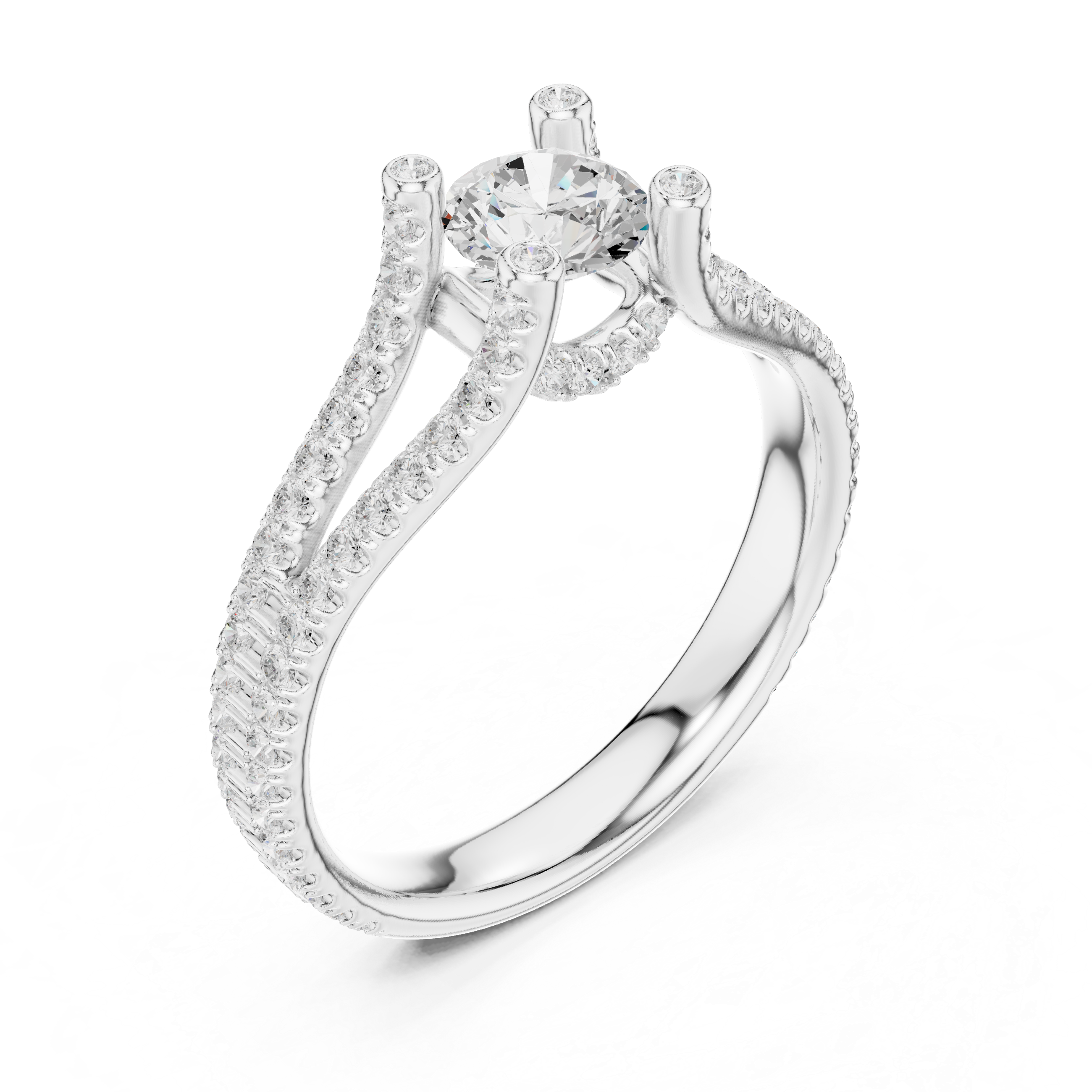 Unique Open Split Shank Diamond Ring with Pave Accents