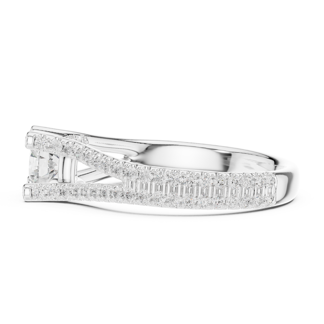 Unique Open Split Shank Diamond Ring with Pave Accents