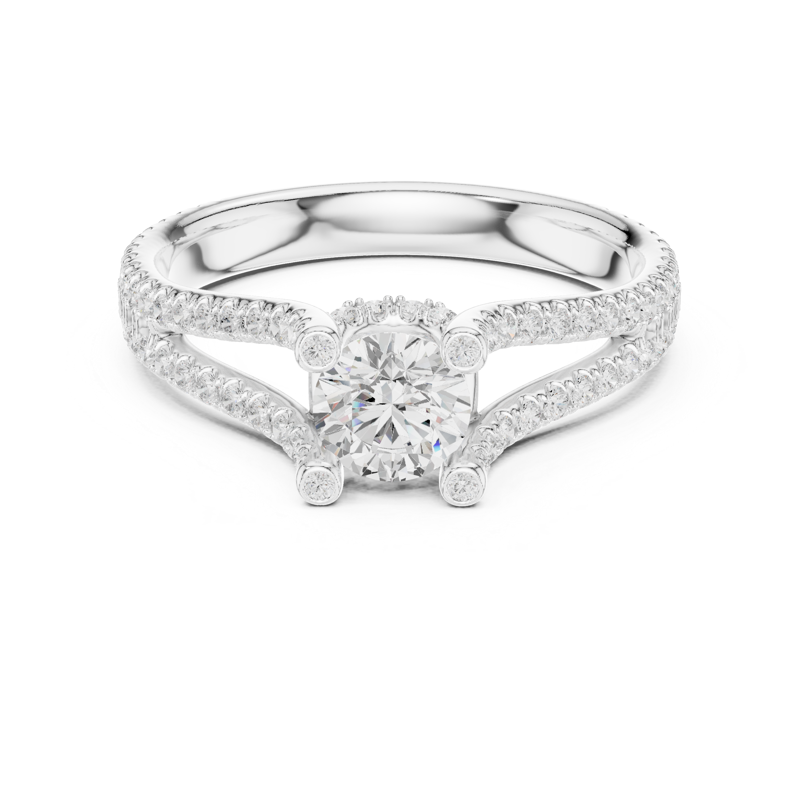 Unique Open Split Shank Diamond Ring with Pave Accents