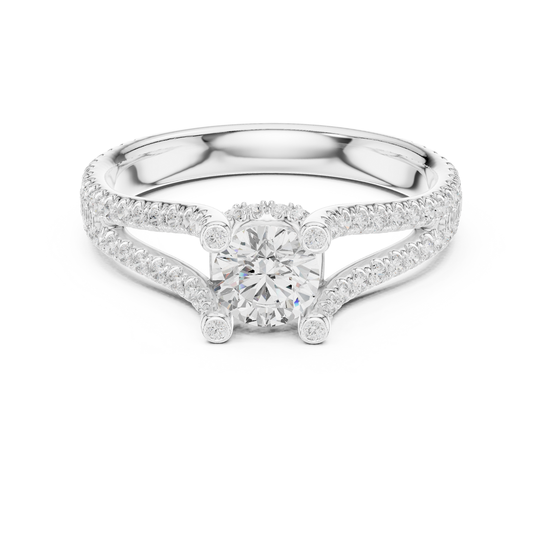 Unique Open Split Shank Diamond Ring with Pave Accents