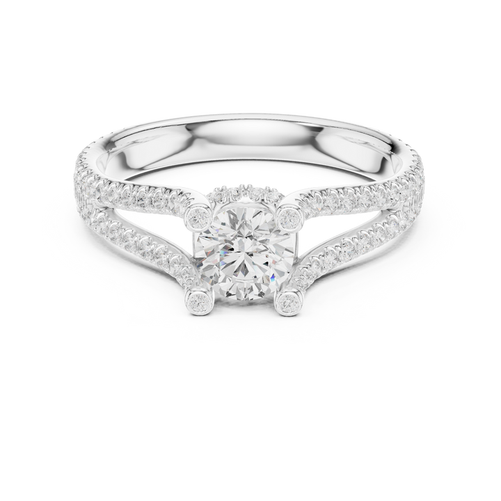 Unique Open Split Shank Diamond Ring with Pave Accents