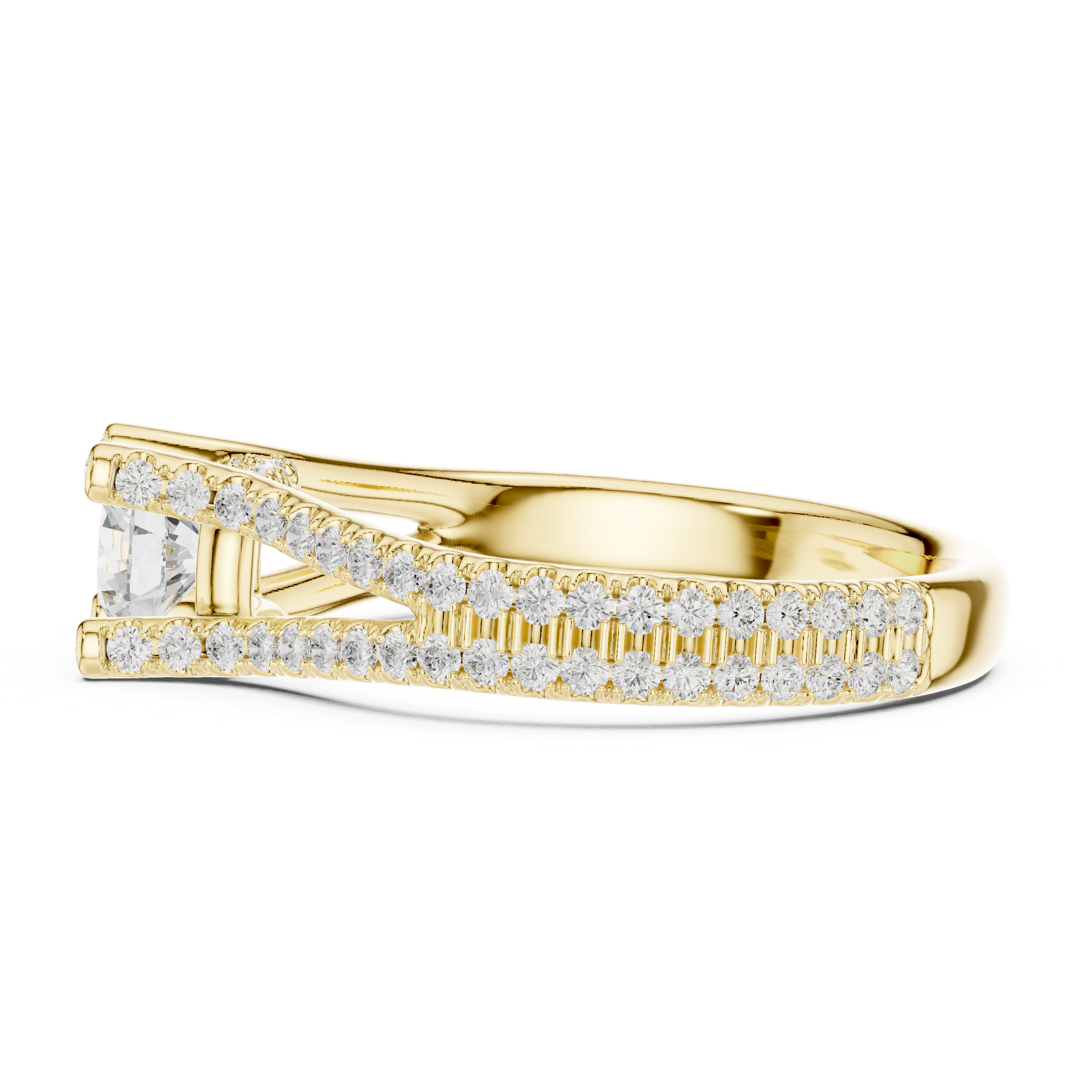 Unique Open Split Shank Diamond Ring with Pave Accents