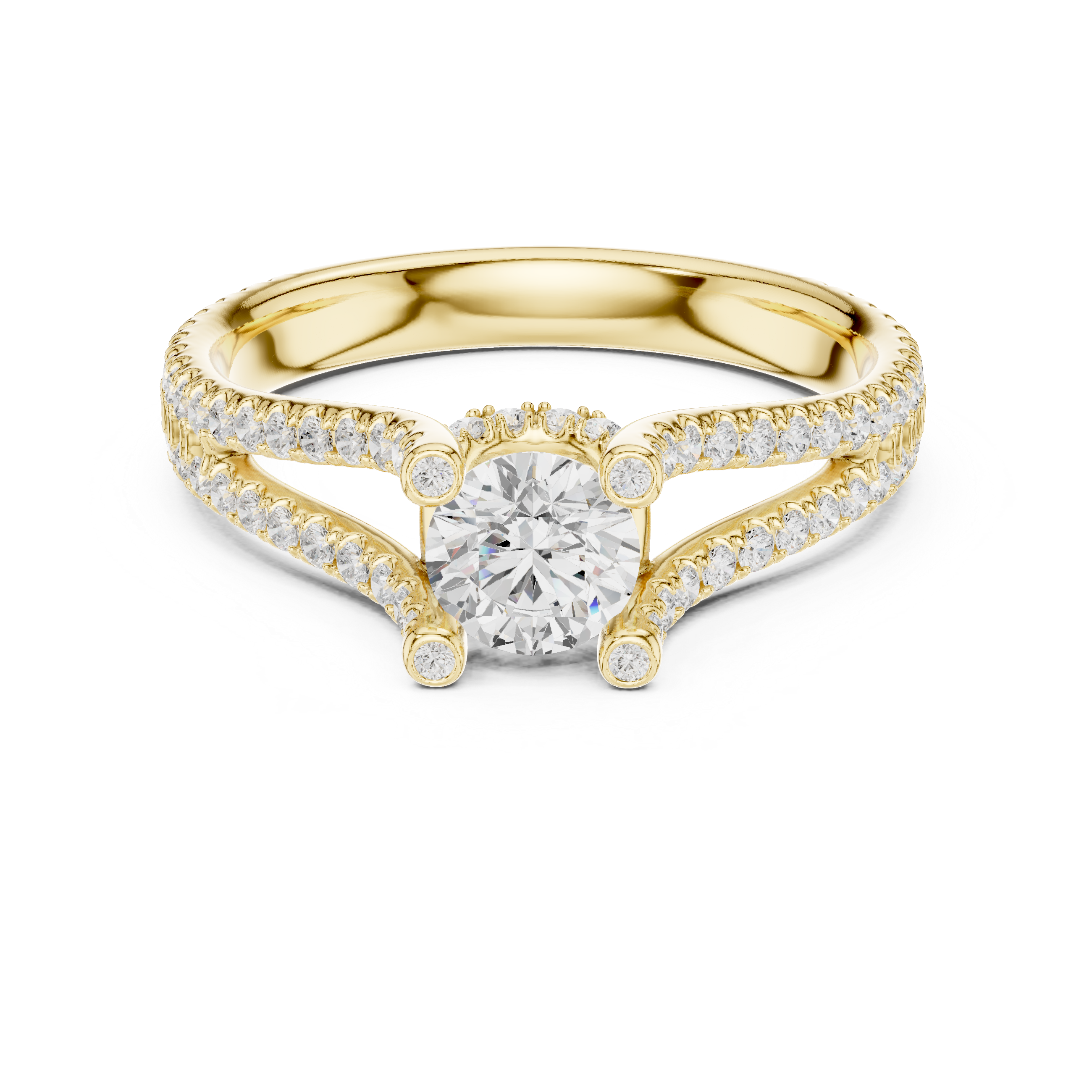 Unique Open Split Shank Diamond Ring with Pave Accents