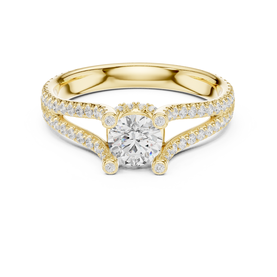 Unique Open Split Shank Diamond Ring with Pave Accents